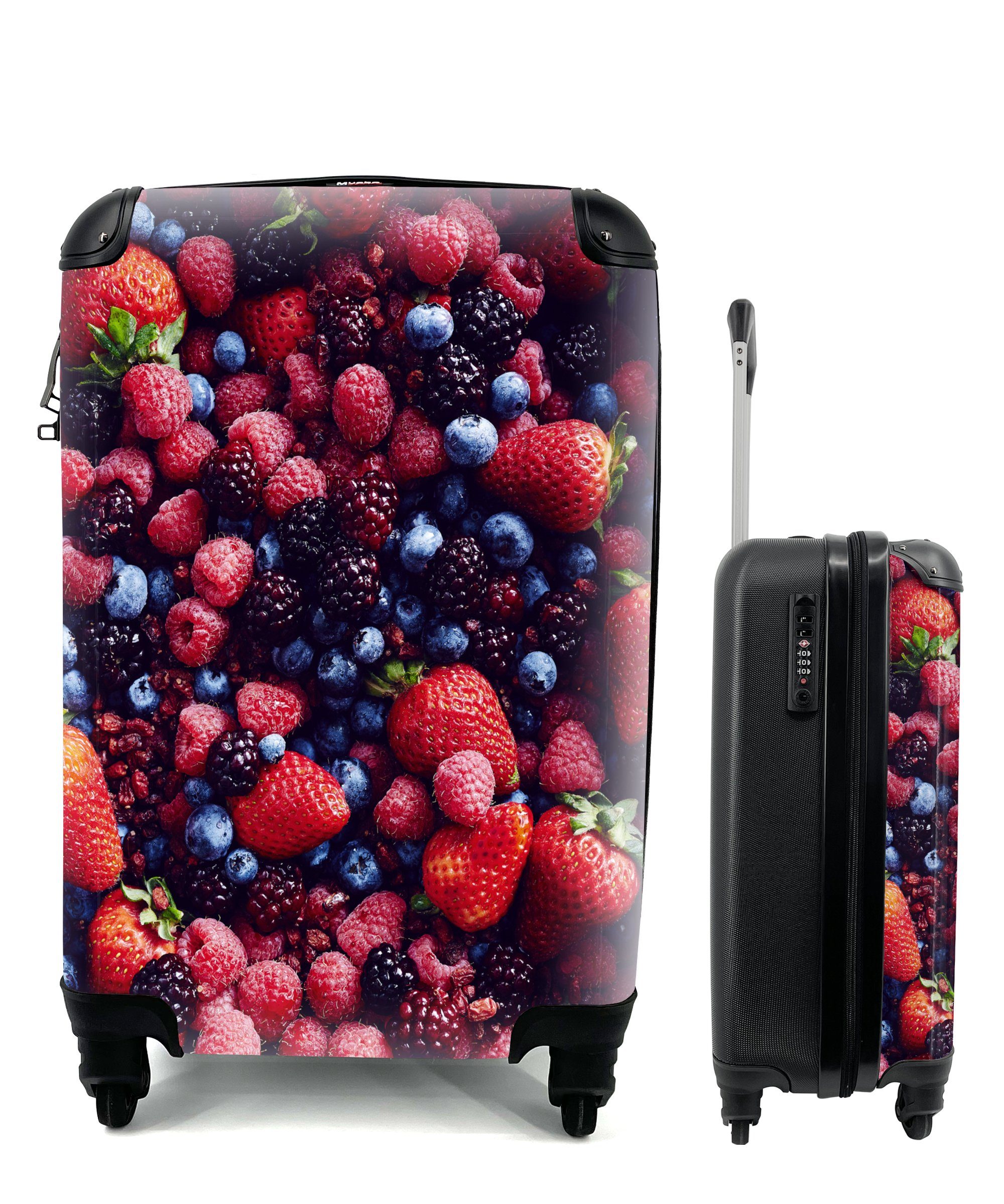 MuchoWow Handgepäckkoffer Obst - Rot - Mix, 4 Rollen, Reisetasche mit rollen, Handgepäck für Ferien, Trolley, Reisekoffer