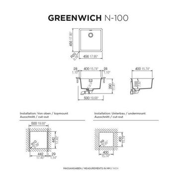 Schock Granitspüle Schock Cristadur Greenwich N-100 U Puro PUR Exzenterbedienung, 45,6/45,6 cm
