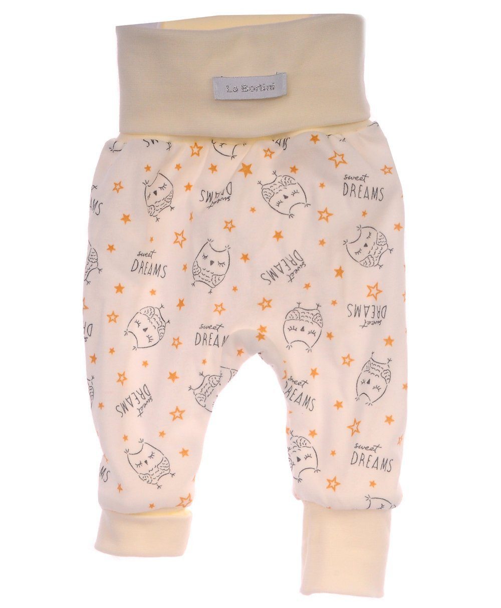 Schlupfhose Baby Hose für Frühchen und Neugeborene in creme mit Eulen