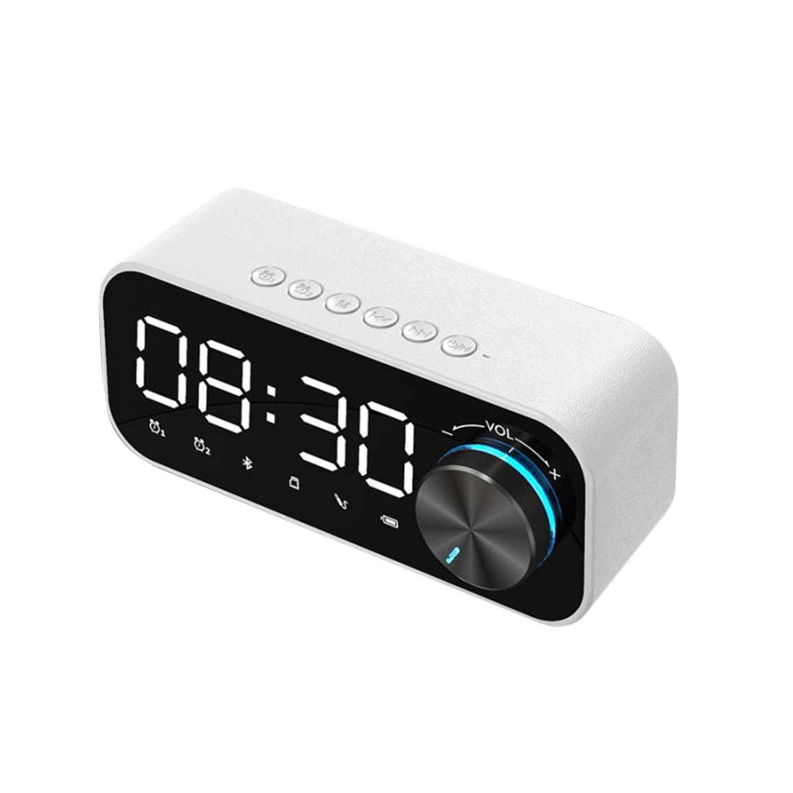 AUKUU Wecker Wecker Digitaler Radio-Wecker Bluetooth-Lautsprecheruhr mit Zeit- und Alarm-LED-Anzeige und Spiegelfläche für den Schreibtisch Weiß