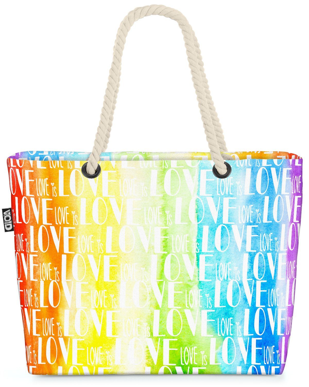 VOID Strandtasche (1-tlg), Love is Muster flag Regenbogen Gay parade Liebe Schrift Love cl pride