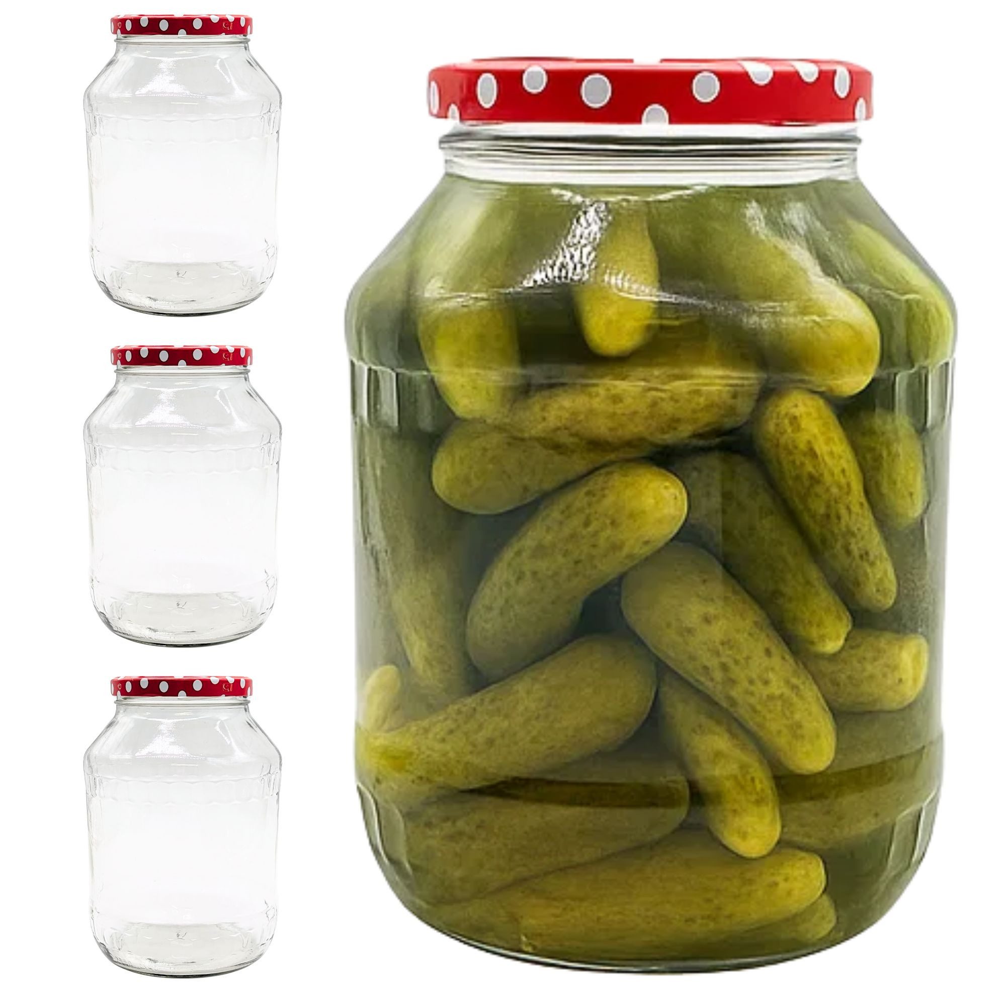 mikken Einmachglas 4 große Vorratsgläser 2650 ml, (Spar-Set, 4er Set Einkochgläser), mit Twist-Off Deckel TO100 und 4 Etiketten zum Beschriften