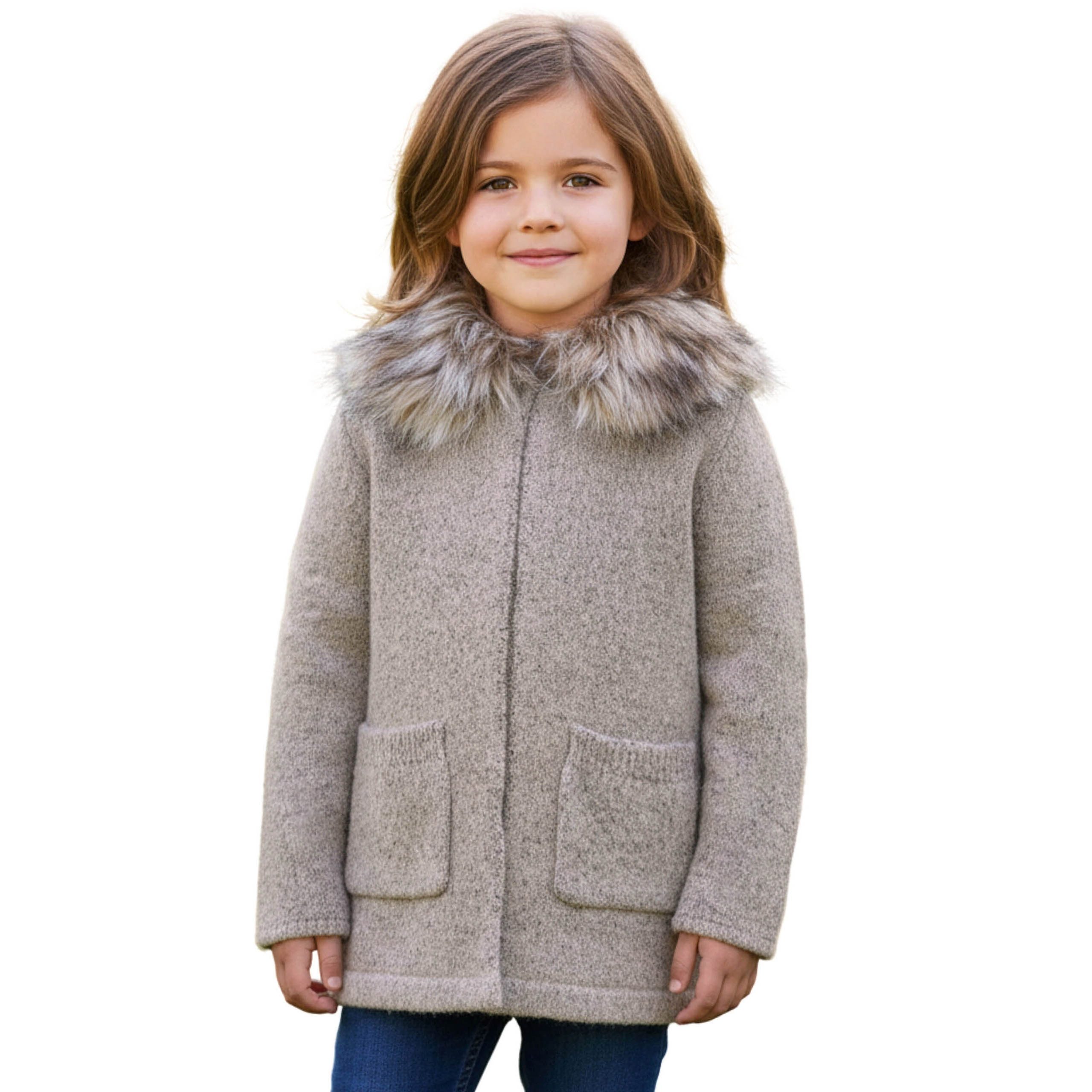 Sarcia.eu Sakko Mädchen-Strickjacke in Braun mit Taschen und abnehmbarem Kunstfell