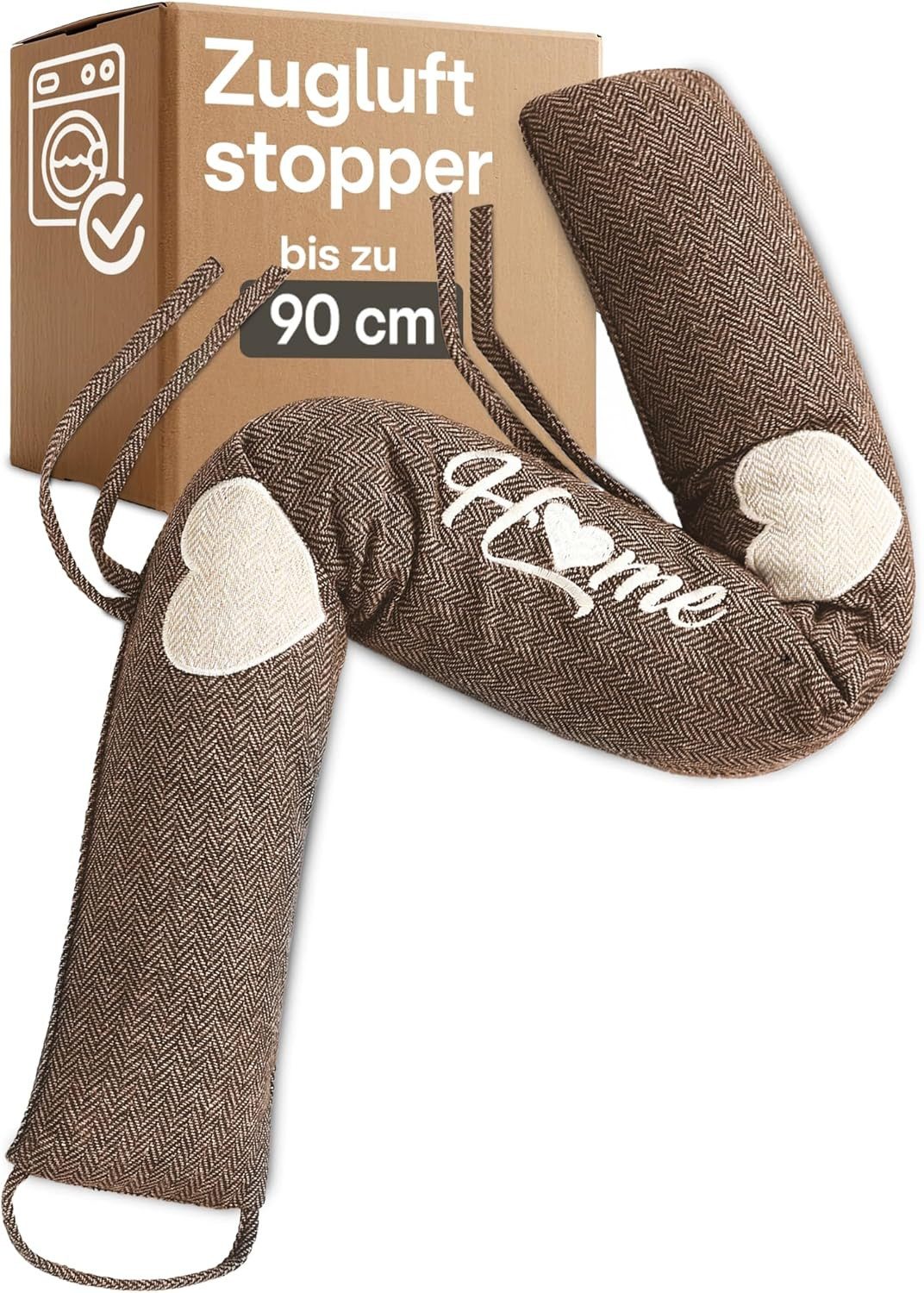 Praknu Ограничитель сквозняков Ограничитель сквозняков Braun 90 cm, Einzeln, 1-tlg., Einzelartikel, Effektiver Kältestopp vor Zugluft unter der Tür - Wärmedämmung