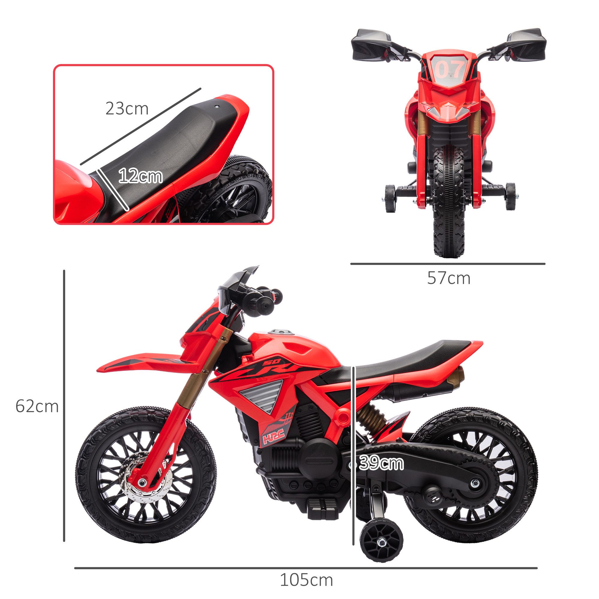 AIYAPLAY Elektro-Kindermotorrad 6V, mit Stützrädern, Hupe und Startgeräusch, Belastbarkeit 30 kg, (1-tlg), 3 km,h, für 3-8 Jahre Kinder, max. 30 kg, Rot