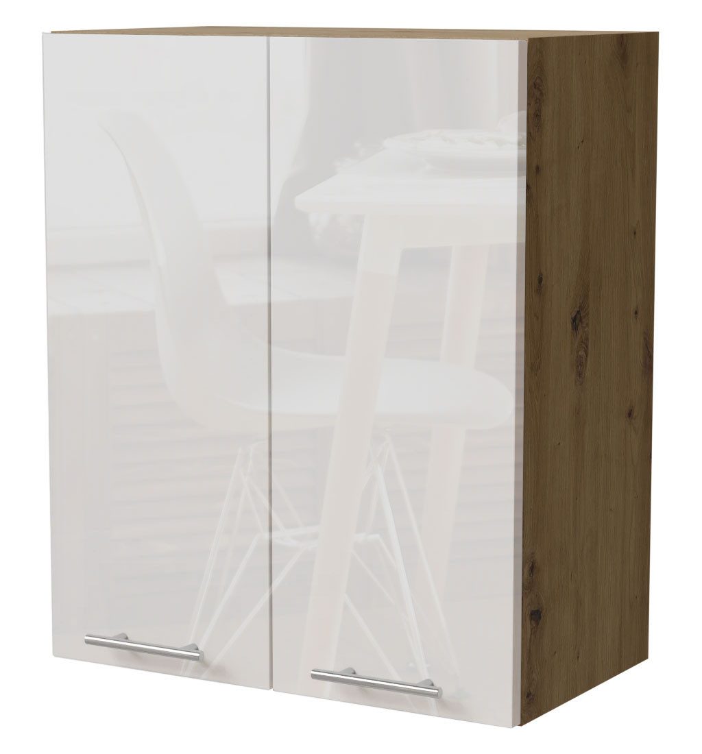 Feldmann-Wohnen Klapphängeschrank Essen (W3/60, 2-türig, 2 Einlegeböden, 1-St., Küchenhängeschrank) 60x32,5x72cm Eiche Artisan - weiß Hochglanz (ES-W3/60)