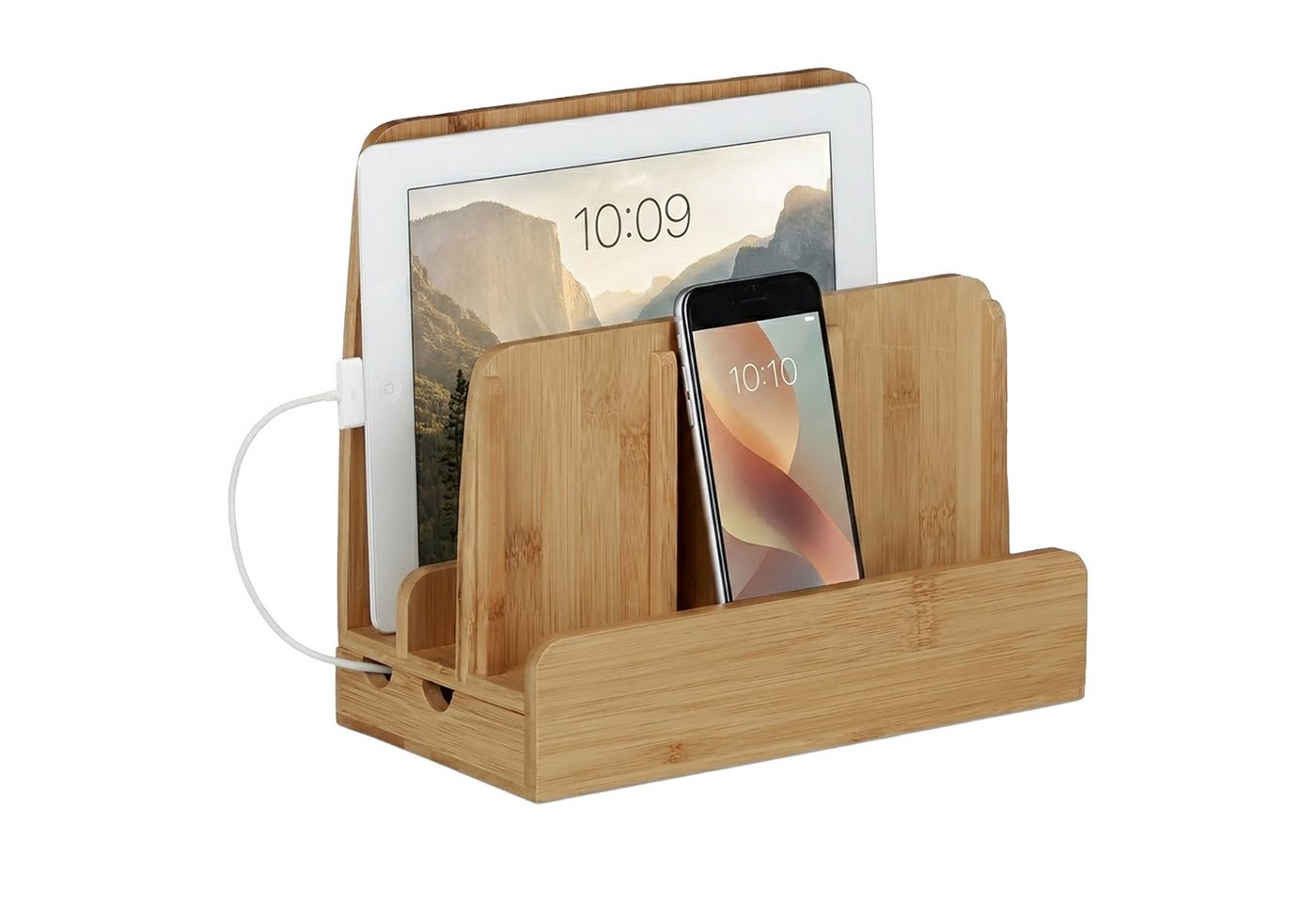 relaxdays Handy-Halterung Ladestation Bambus, (bis 11.7 Zoll, 1-tlg)