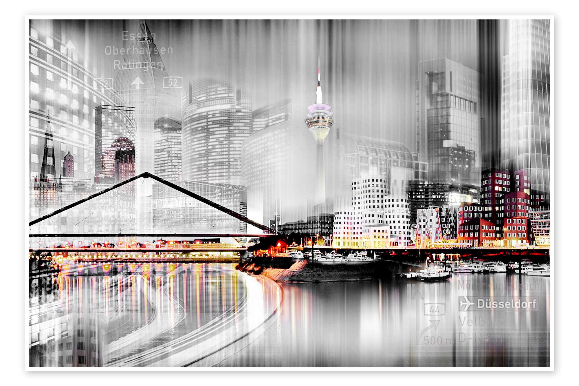 Posterlounge Poster Städtecollagen, Düsseldorfer Skyline, abstrakt, Wohnzimmer