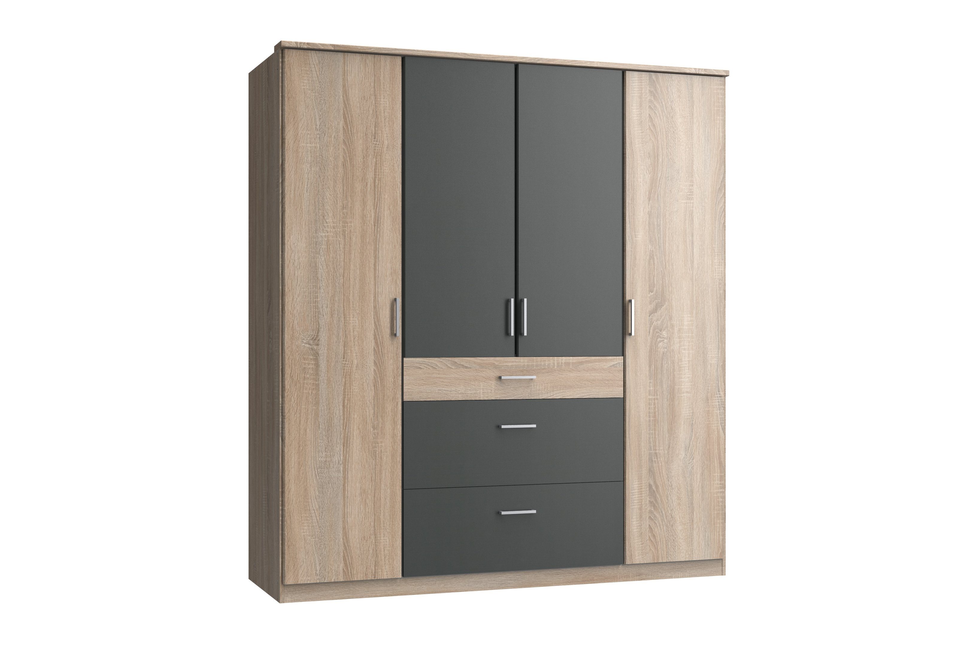 (B/H/T: Eiche-Sägerau-Nachbildung Kleiderschrank und Schubladen 3 Türen Click 180x198x58 freiraum mit 4 cm) in