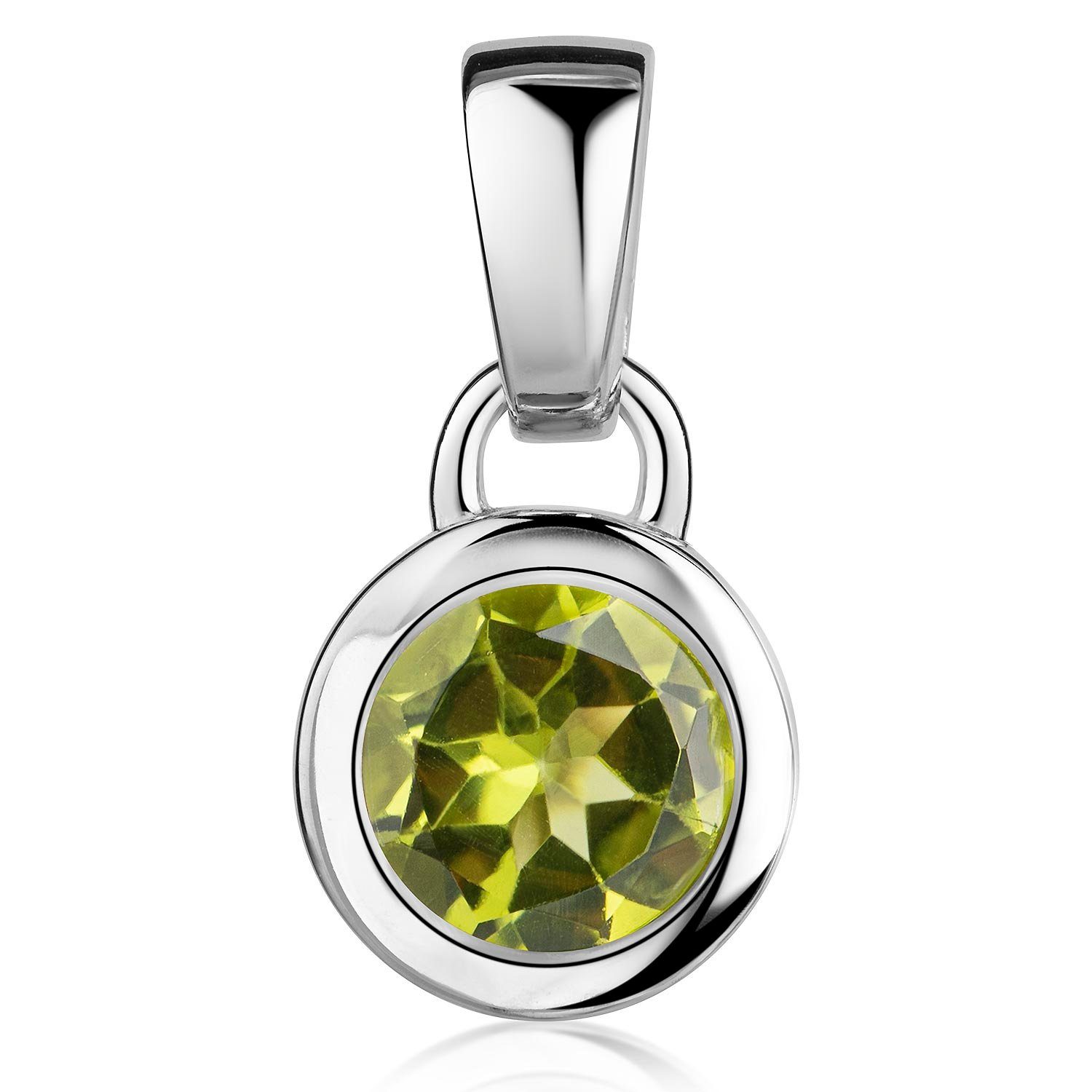 Materia Runder Anhänger Damen Silber Edelstein Peridot Grün Ø8mm KA-505, 925 Sterling Silber, rhodiniert