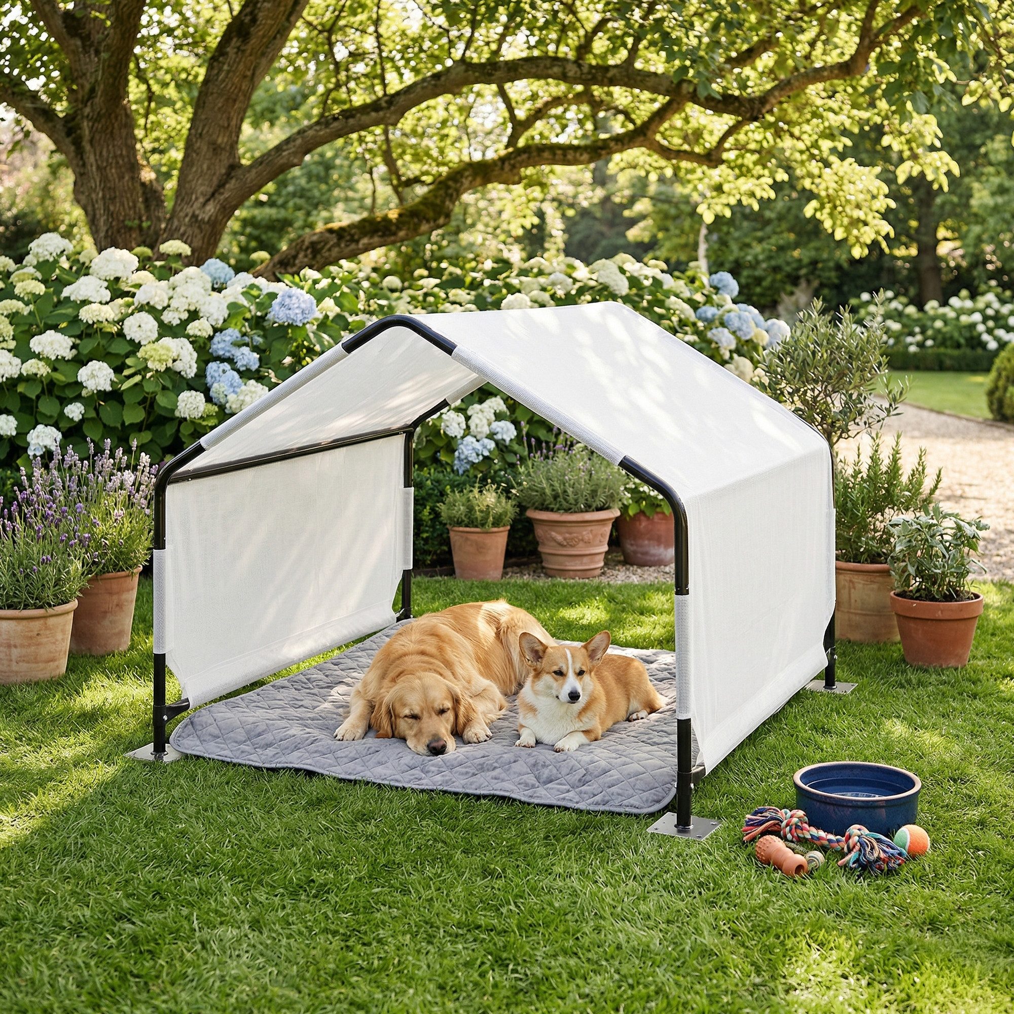 en.casa Hundehütte, »Valevali« Stahlgestell 122x122x90 cm wasserabweisend Schwarz/Weiß