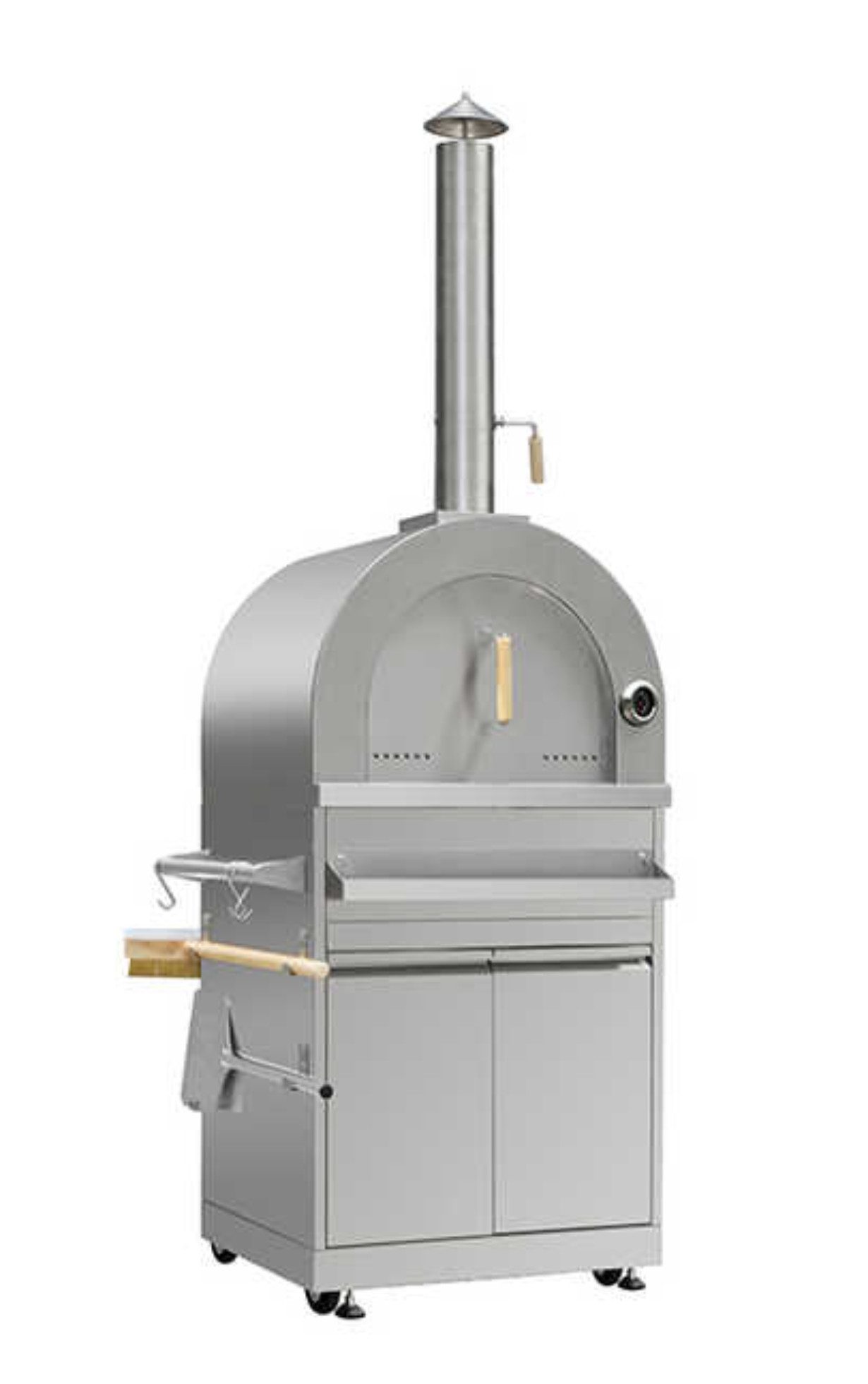 Teico Pizzaofen Premium Outdoor Pizzaofen Backofen Backstein Thermometer Zubehör, mit Rollen, Rauchaustrittsventil, Thermometer, Edelstahl