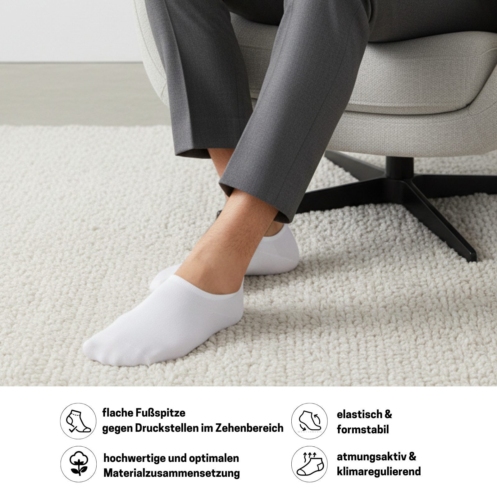 sockenkauf24 Füßlinge 10 Paar Premium Füßlinge Sneaker Socken Damen Herren Baumwolle (10-Paar) invisible Socks ohne Naht mit Silikonpad gegen Verrutschen - 70106T