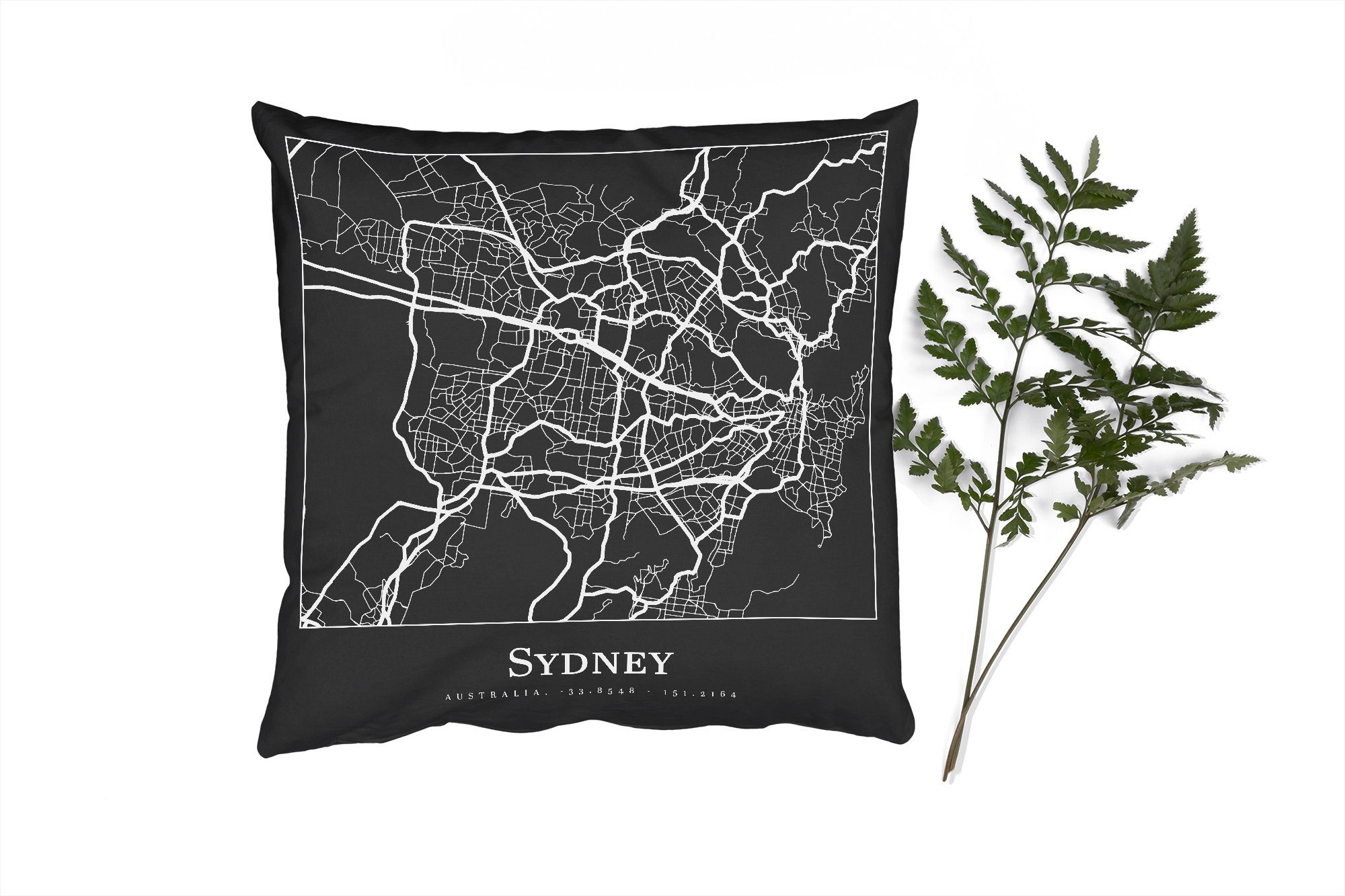 MuchoWow Dekokissen Karte - Sydney - Stadtplan, Zierkissen mit Füllung für Wohzimmer, Schlafzimmer, Deko, Sofakissen