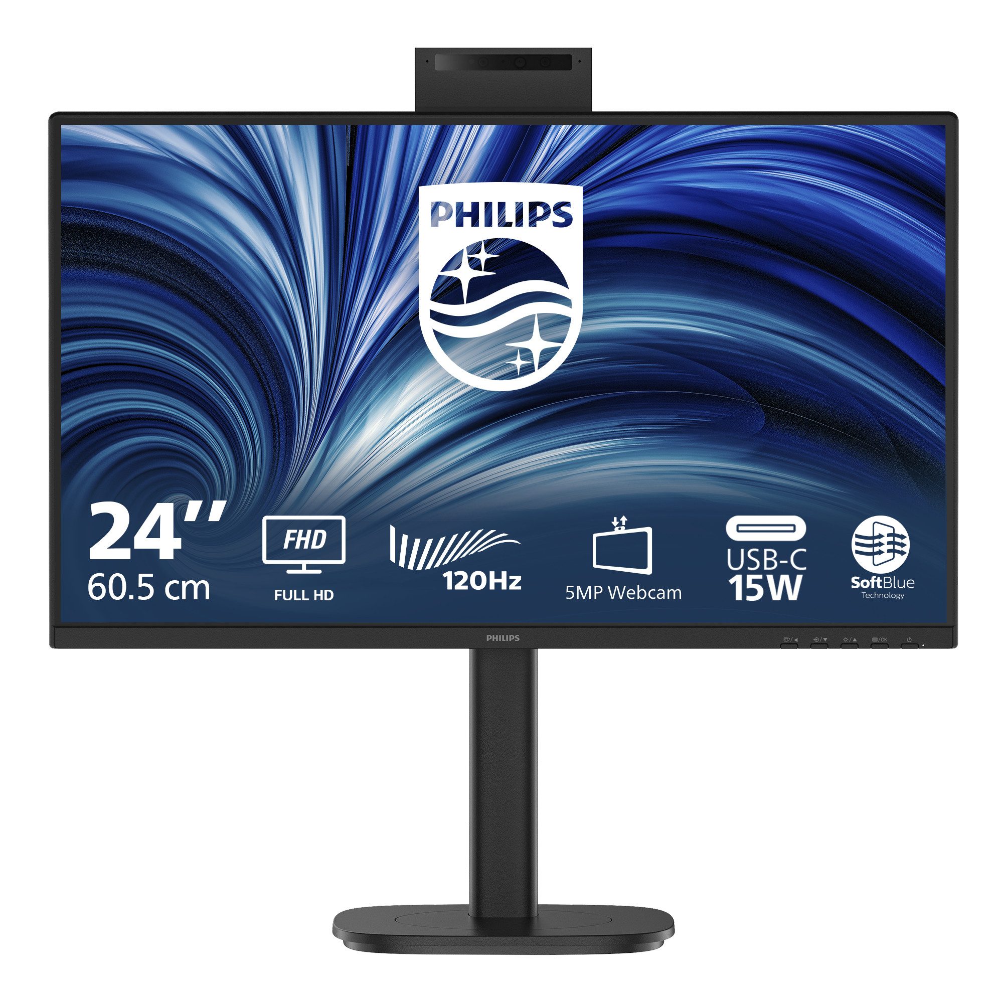 Philips TFT 24B2N3200JH 60.5cm IPS 23.8/1920x1080/DP/D-SUB/HDMI/Kamera TFT-Monitor (1920 x 1080 px, Full HD, 4 ms Reaktionszeit, 120 Hz, IPS, Eingebautes Mikrofon, Kamera, Lautsprecher, HDCP, Höhenverstellbar)