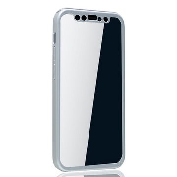 König Design Handyhülle Apple iPhone 12 Mini, Apple iPhone 12 Mini Handyhülle 360 Grad Cover Displayschutz Full Cover Silber