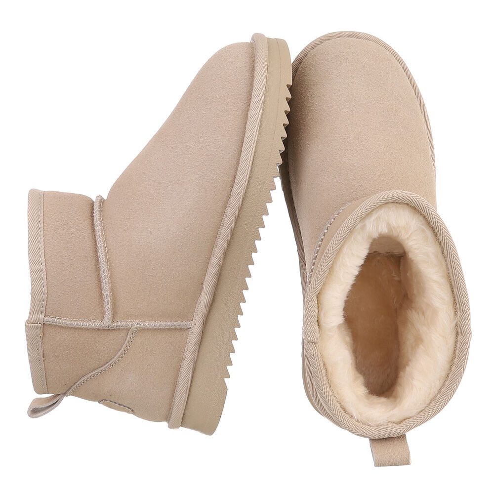 Ital-Design Damen Leder Slip-On Stiefelette mit Profilsohle Snowboots (92214552) Flach Flache Stiefeletten in Beige