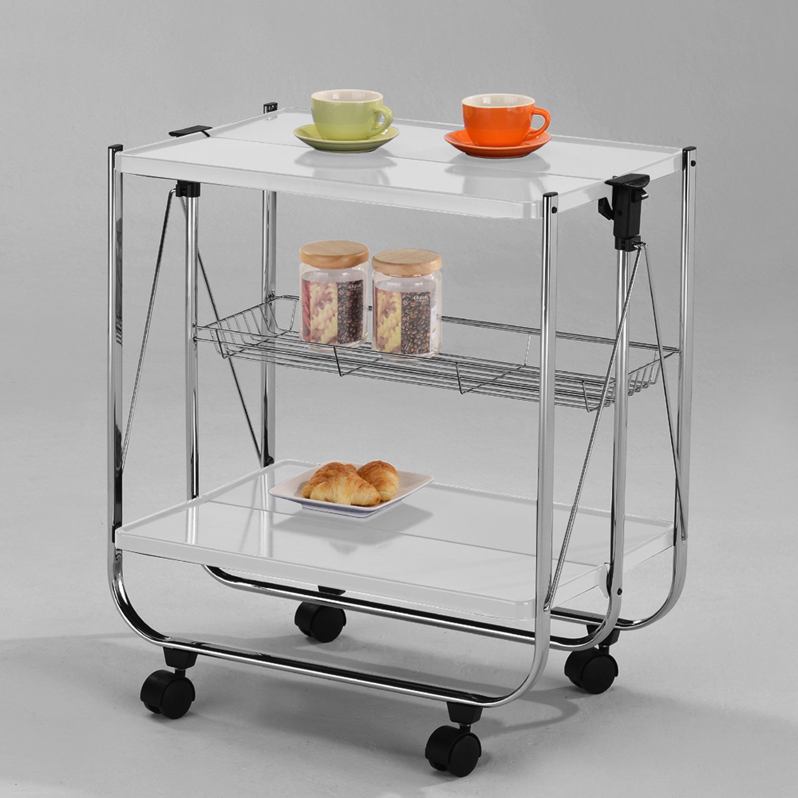 Möbel Akut Servierwagen Servierwagen Butler faltbar Metall weiß Rahmen chro günstig online kaufen