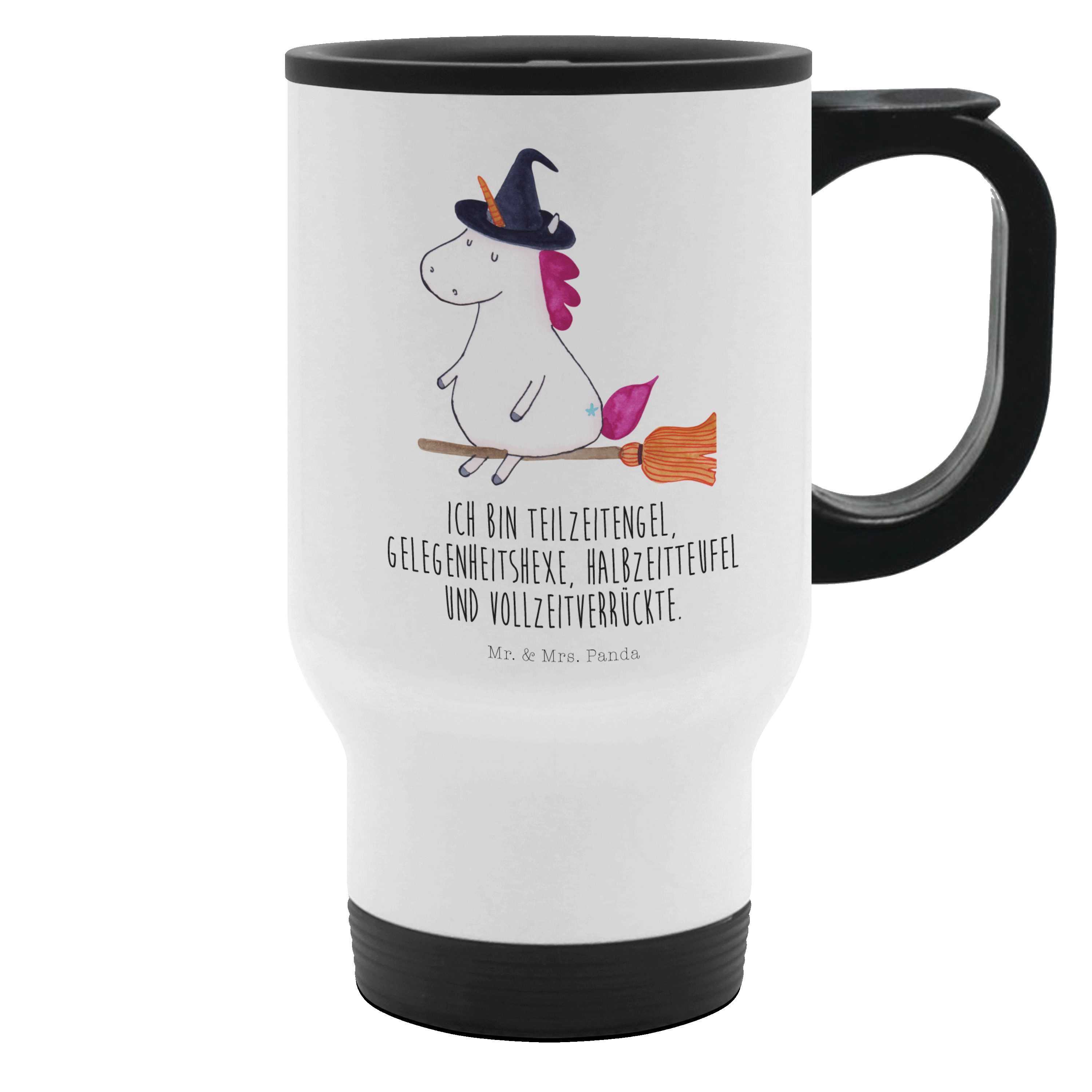 Mr. & Mrs. Panda Thermobecher Einhorn Hexe, thermosbecher, Weiß, Teebecher To Go, trinkbecher mit d, 1-tlg., Edelstahl