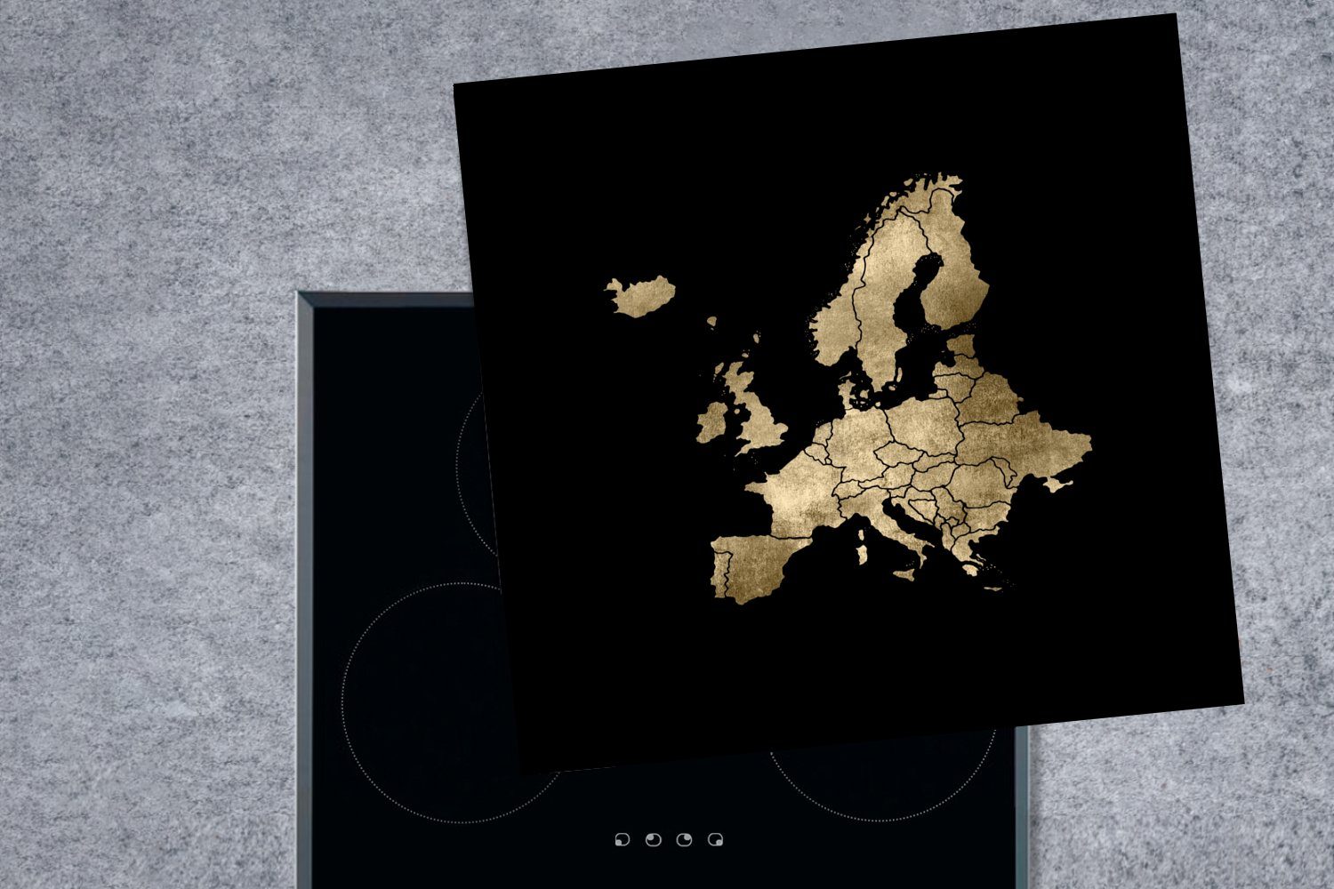 Schwarz, für cm, Herdblende-/Abdeckplatte MuchoWow - Arbeitsplatte Karte tlg), Vinyl, küche Ceranfeldabdeckung, 78x78 Gold (1 Europa -