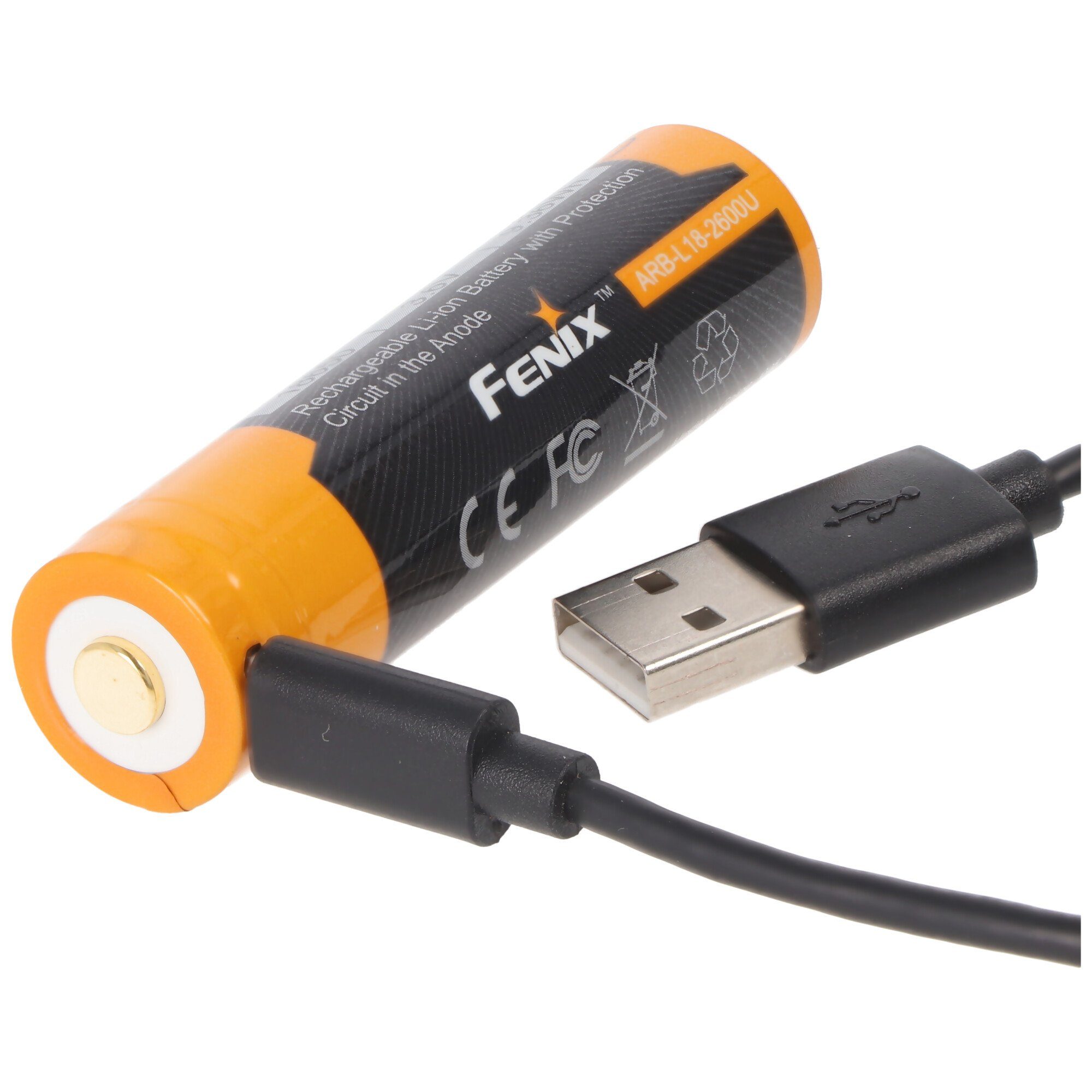 Fenix Li-Ion Akku 18650, mehrfach geschützt mit USB Ladefunktion, 70x18,6mm Akku 2600 mAh (3,6 V)