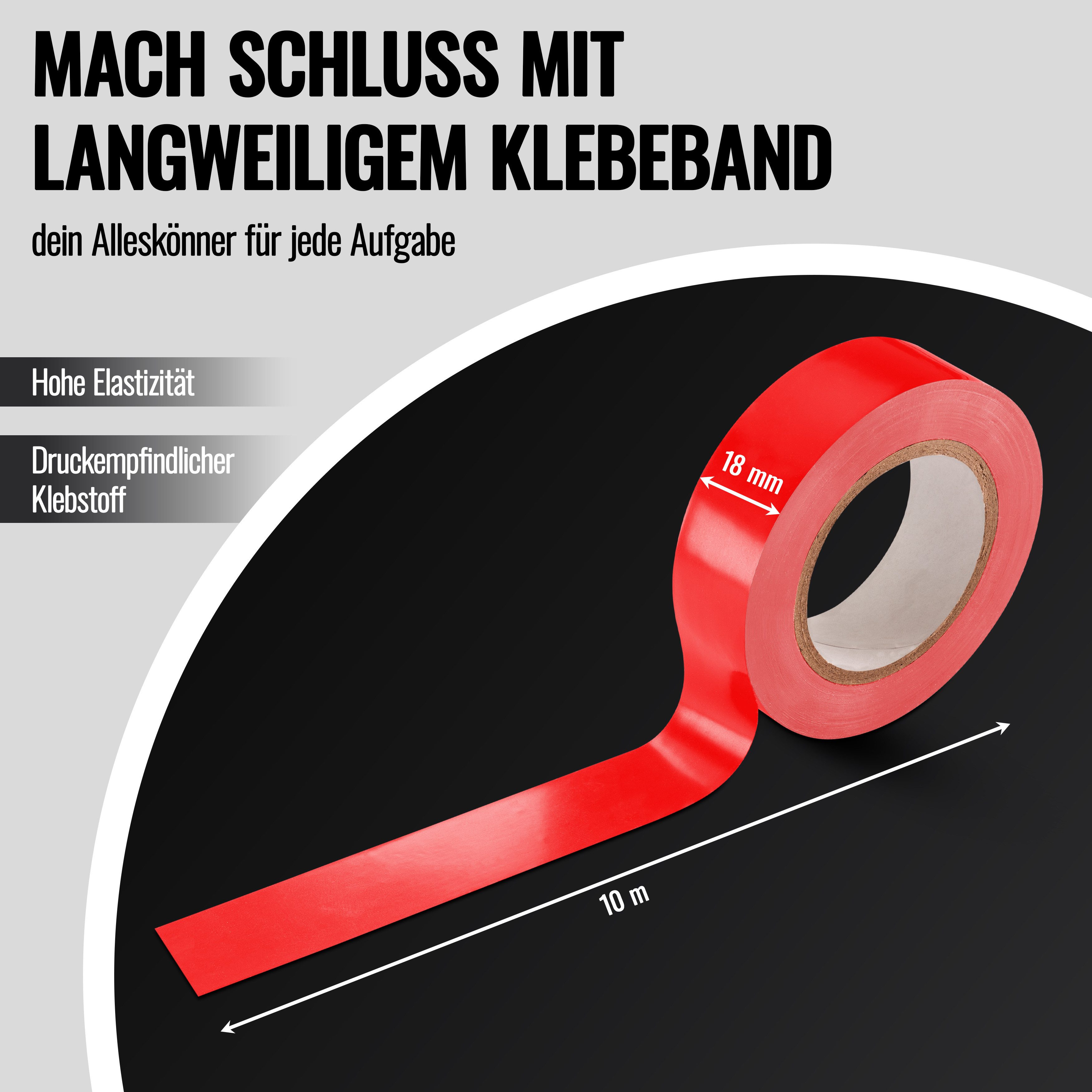 Poppstar Isolierband 10m Universal PVC Dichtband und Klebeband (10-St) Dichtungsband zum Isolieren und Reparieren von elektrischen Kabeln