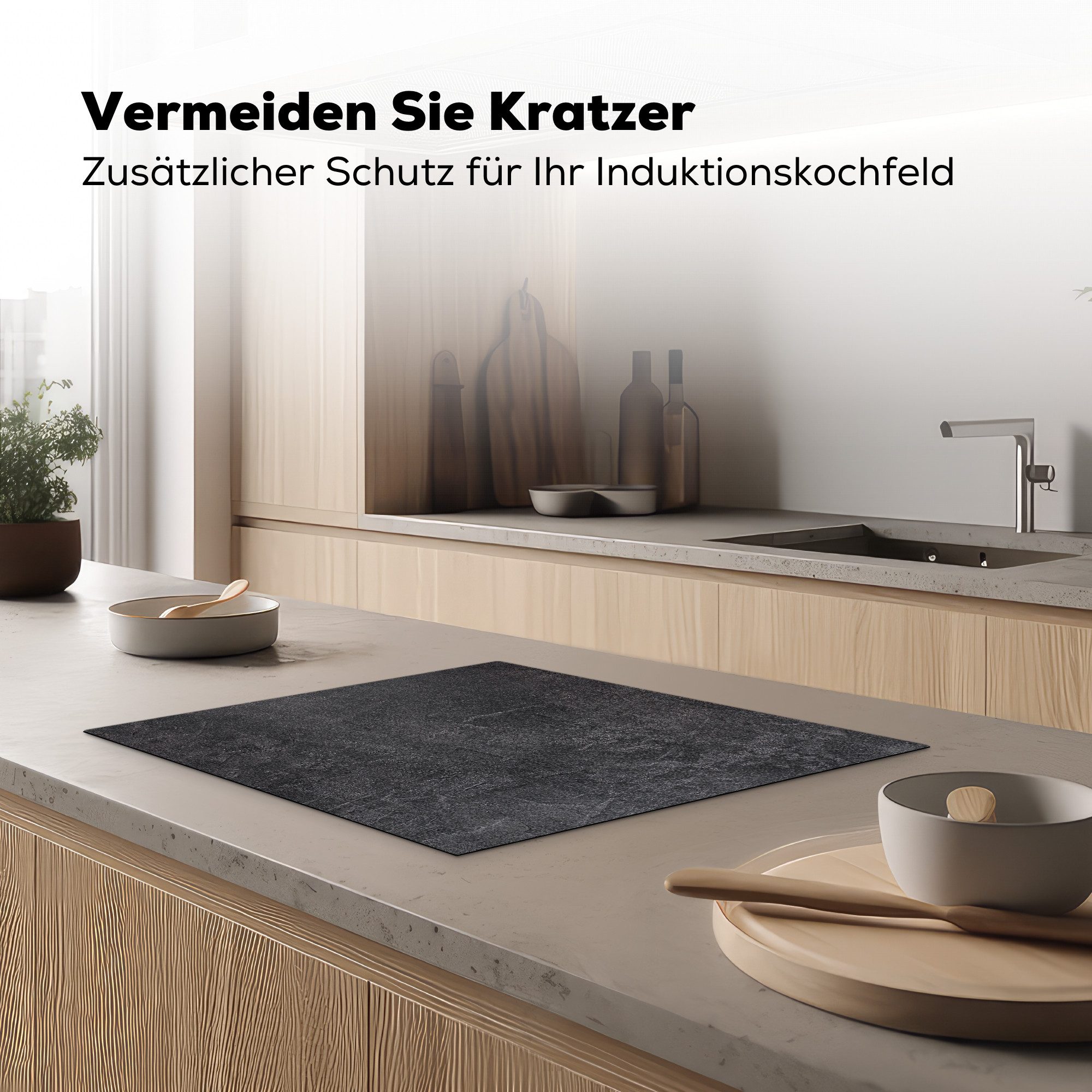 MuchoWow Herd-Abdeckplatte Schiefer - Beton - Naturstein - Grau - Industrie, Vinyl, (1 tlg), Abdeckung Induktionskochfeld Schutzmatte, Küche Deko, 65x52 cm