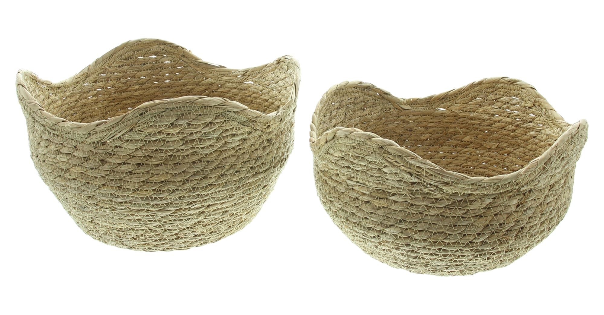 Dekoleidenschaft Aufbewahrungskorb "Waves" aus Seegras geflochten, Bad-Körbchen, Korbset, Obstkorb (2 St., im Set), Ordnungskorb für Badezimmer