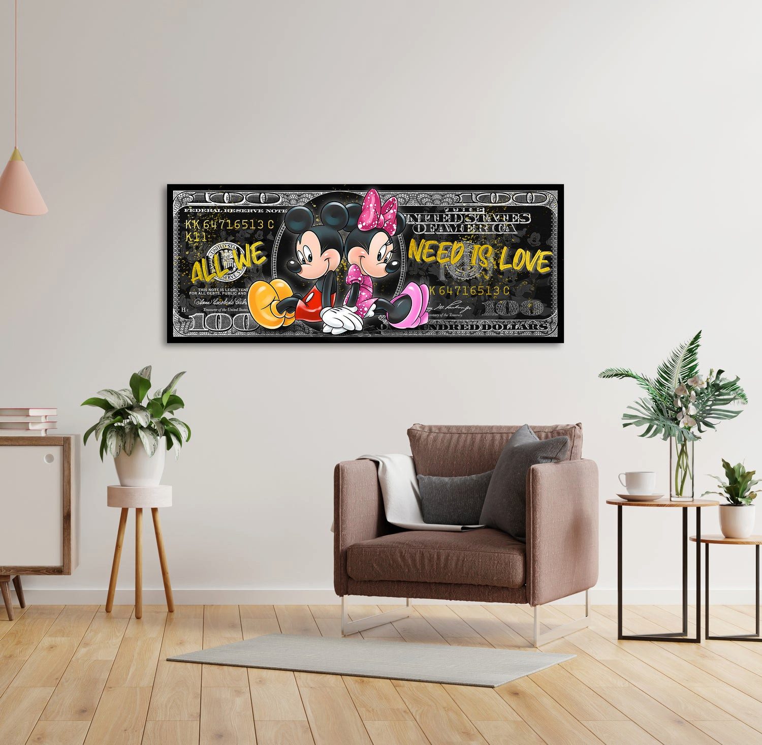 Artedinoi Leinwandbild 100 Dollar Minnie und Mickey, All We Need Is Love Leinwandbild Wandbil, Comic-Mäuse-Paar, verliebt