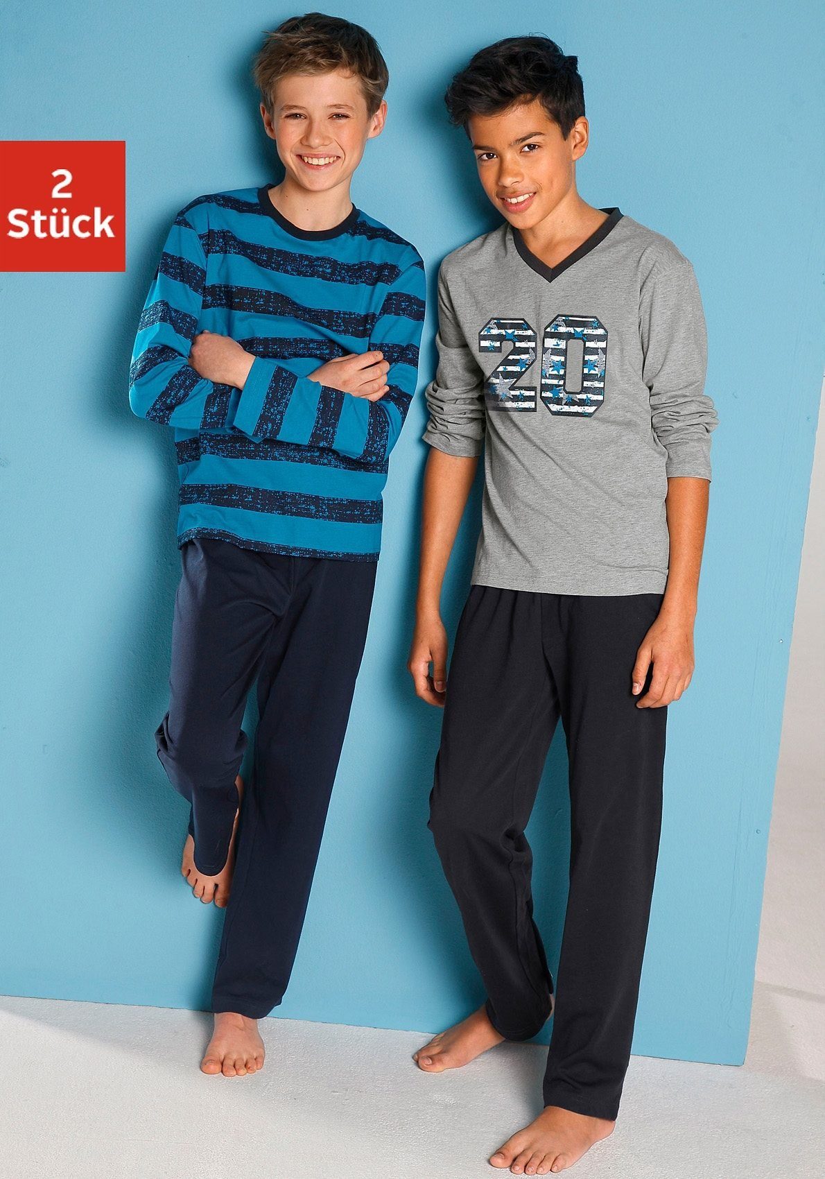 und Stück) 2 Streifen AUTHENTIC Pyjama mit gedruckten LE tlg., JOGGER (4 Druck lässigem