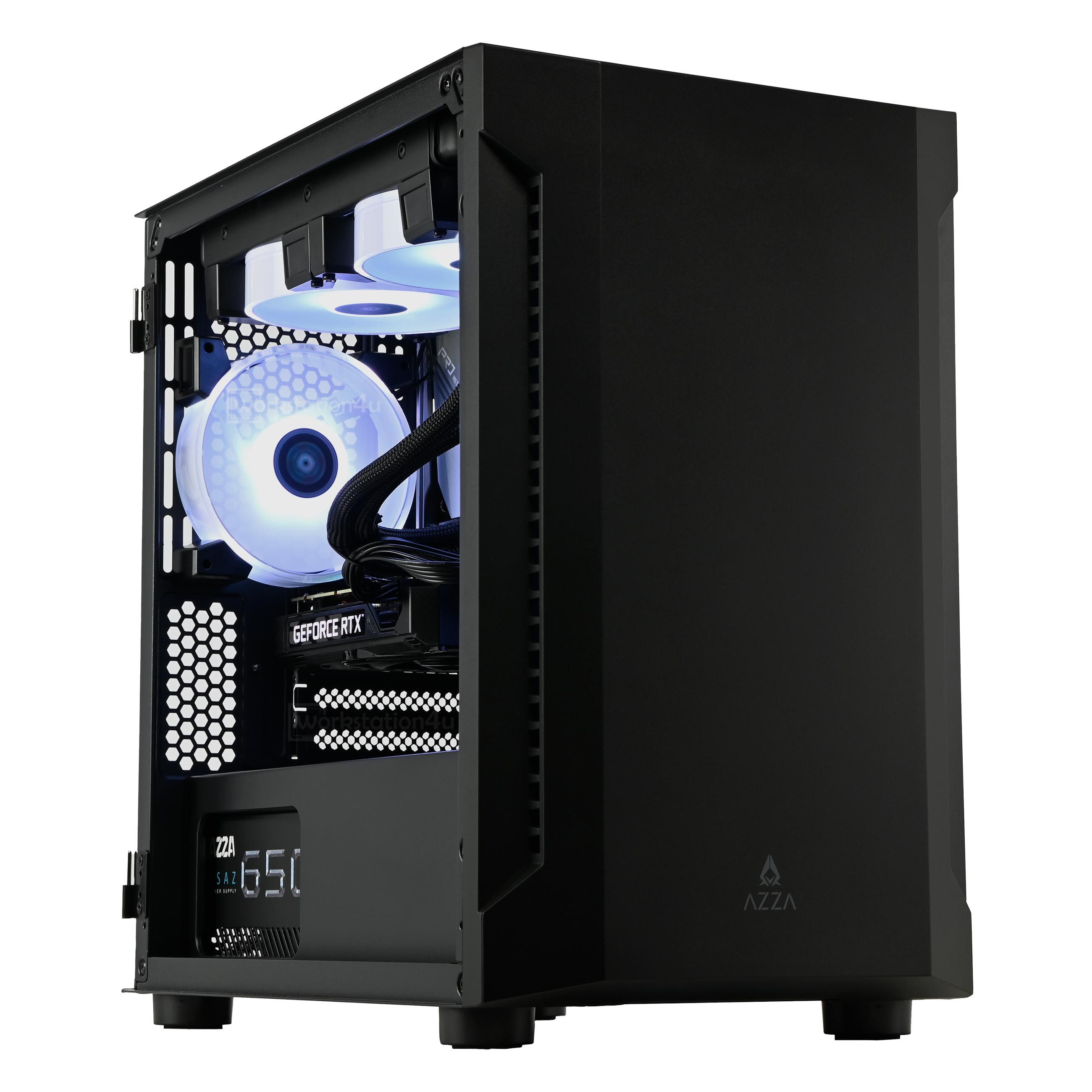 AZZA Bastion 120 Bundle Gaming-PC (27 Zoll, AMD Ryzen 5 5600X, RTX 4060Ti 8GB, 16 GB RAM, 250 GB SSD, Wasserkühlung, Ryzen 5 5600X, RTX 4060Ti 8GB, WLAN+BT, Windows 11 Pro, Wasserkühlung)