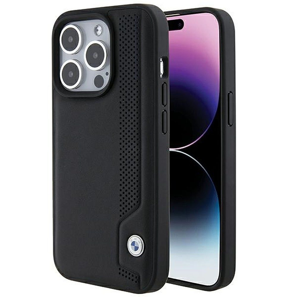 BMW Handyhülle Lederoptik Schutzhülle Case 6,7 Zoll, Eco-Leder-Design mit Punkte-Applikation, stoßfest