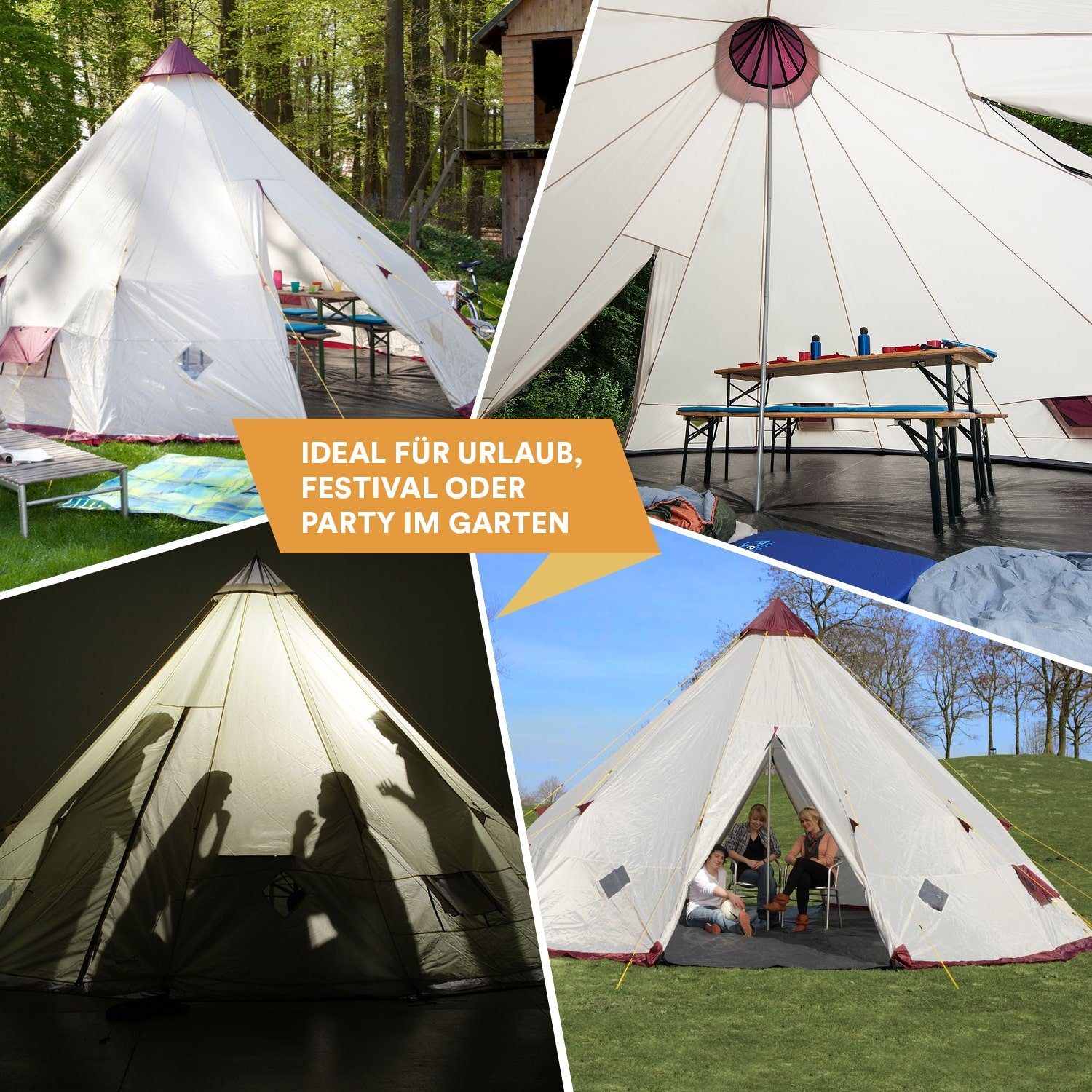 Skandika Tipi-Zelt Kota 550 Protect, Campingzelt mit eingenähtem Zeltboden, Outdoor, Personen: 5, 3m Stehhöhe, Insektenschutz, wasserdicht 3000mm, Gruppenzelt, Glamping
