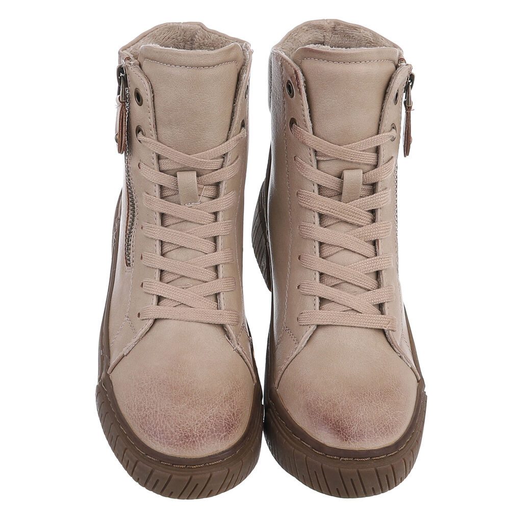 Ital-Design Damen Halbschuh mit Reißverschluss und Schnürung Schnürstiefelette (90598682) Flach Stiefeletten in Hellbraun – Bild 4 von 5