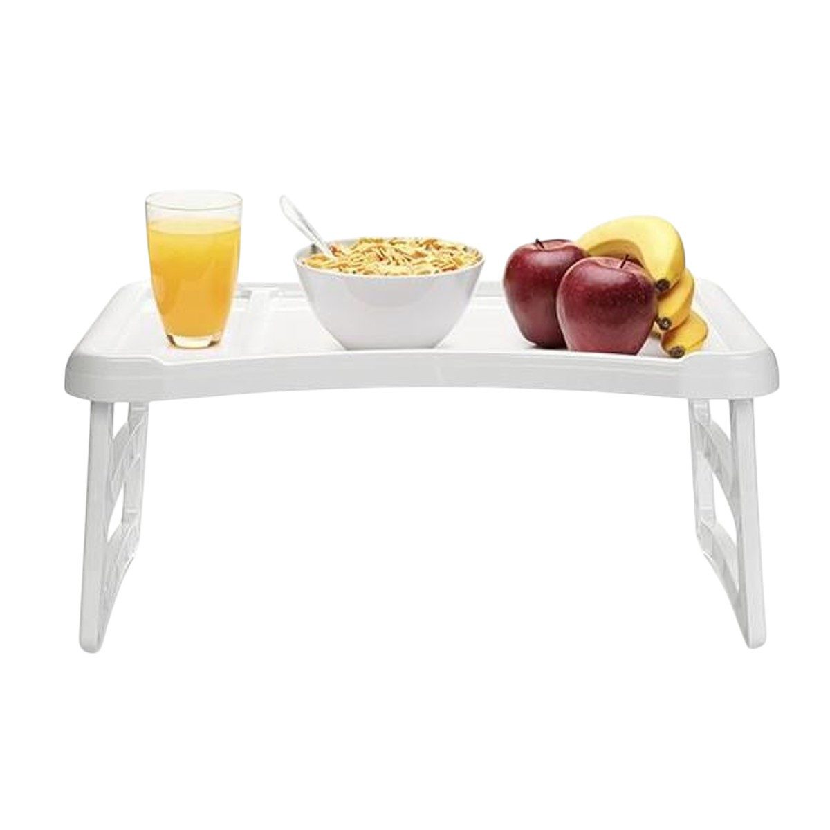 meberg Tabletttisch Tablett klappbar Kunststoff Weiß 51 cm Bett-Tablett (leicht zu reinigen Kunststofftablett modern, leicht zu reinigen Kunststofftablett moder), Tischtablett stabile Ablage für Frühstück im Bett Sofa Couch