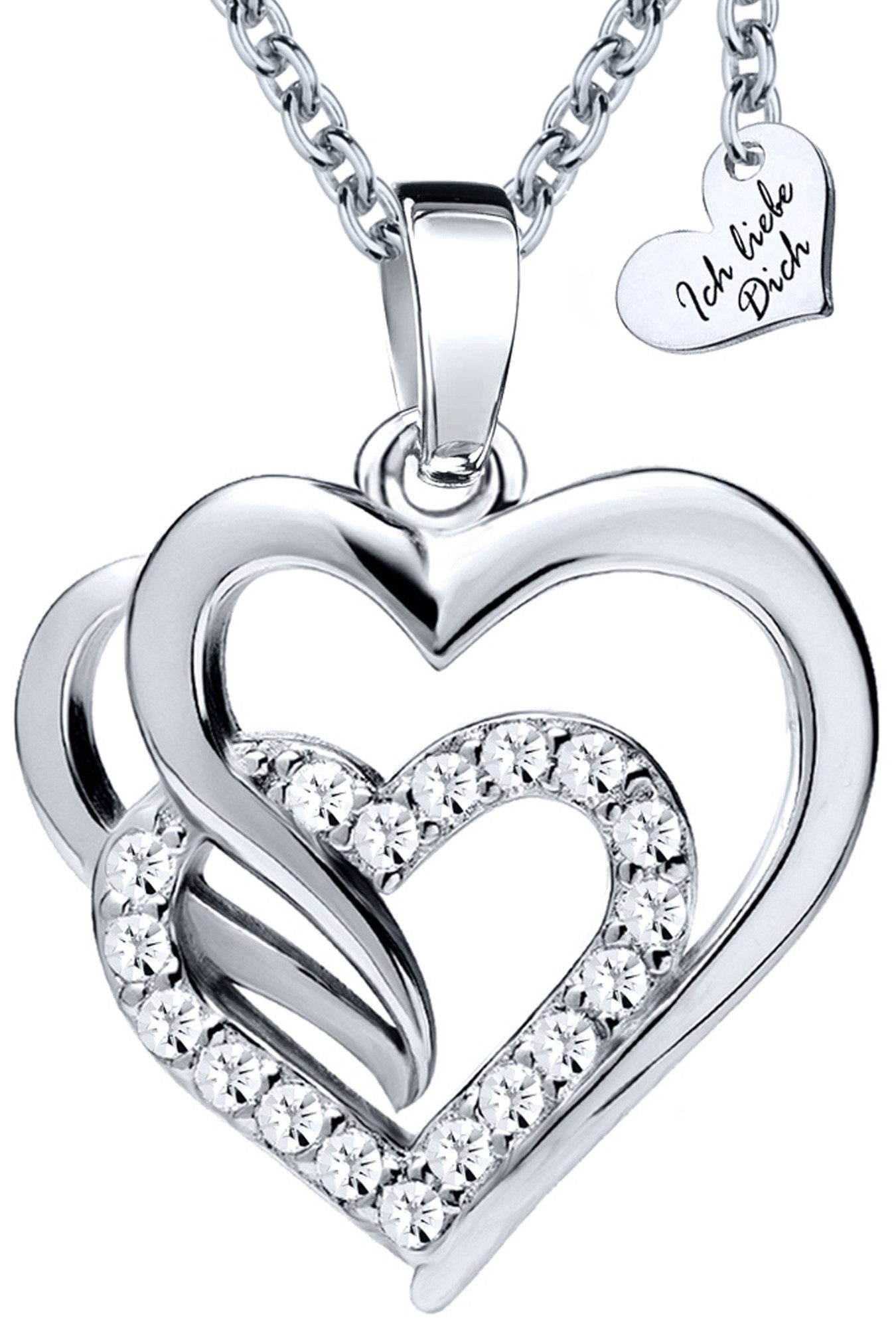 Herzkette 925 Sterling Silber Zirkonia Steine Kette mit Herz Anhänger 45-50cm