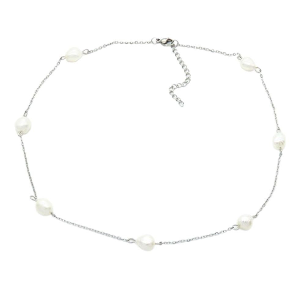 BUNGSA Ketten-Set Halskette mit Perlen-Elementen aus Edelstahl Damen (1-tlg), Halskette Necklace