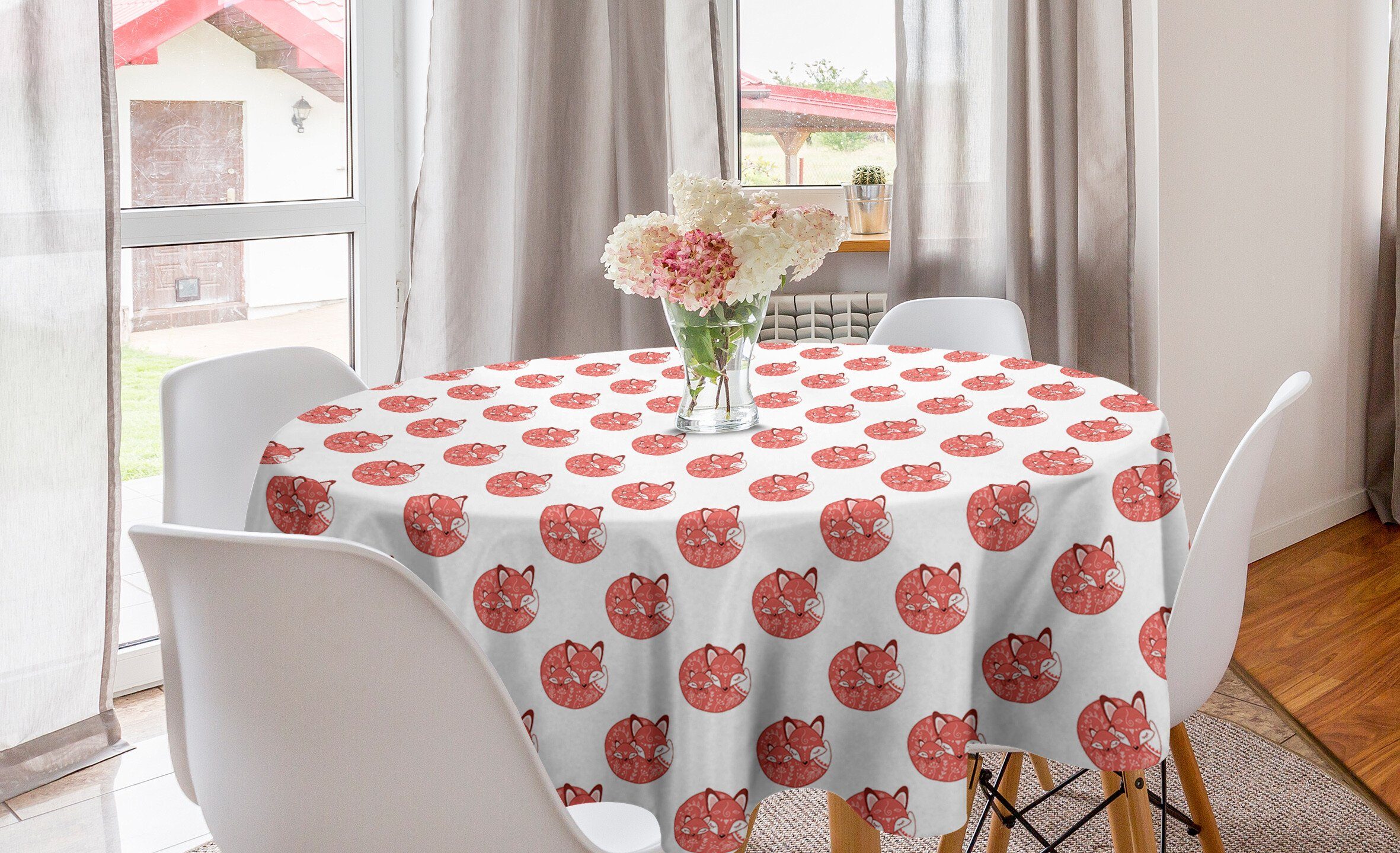 Abakuhaus Tischdecke Kreis Tischdecke Abdeckung für Esszimmer Küche Dekoration, Fuchs Waldtier mit dem Baby