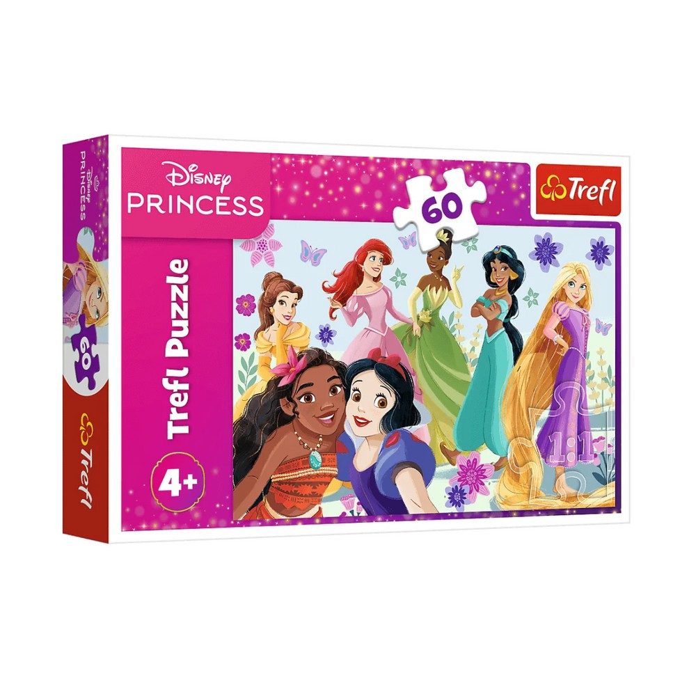 Trefl Puzzle Kinderpuzzle Prinzessinnenpuzzle Legespiel, 60 Puzzleteile, 60 Teile, Disney Princess Motiv, Bild 33x22 cm