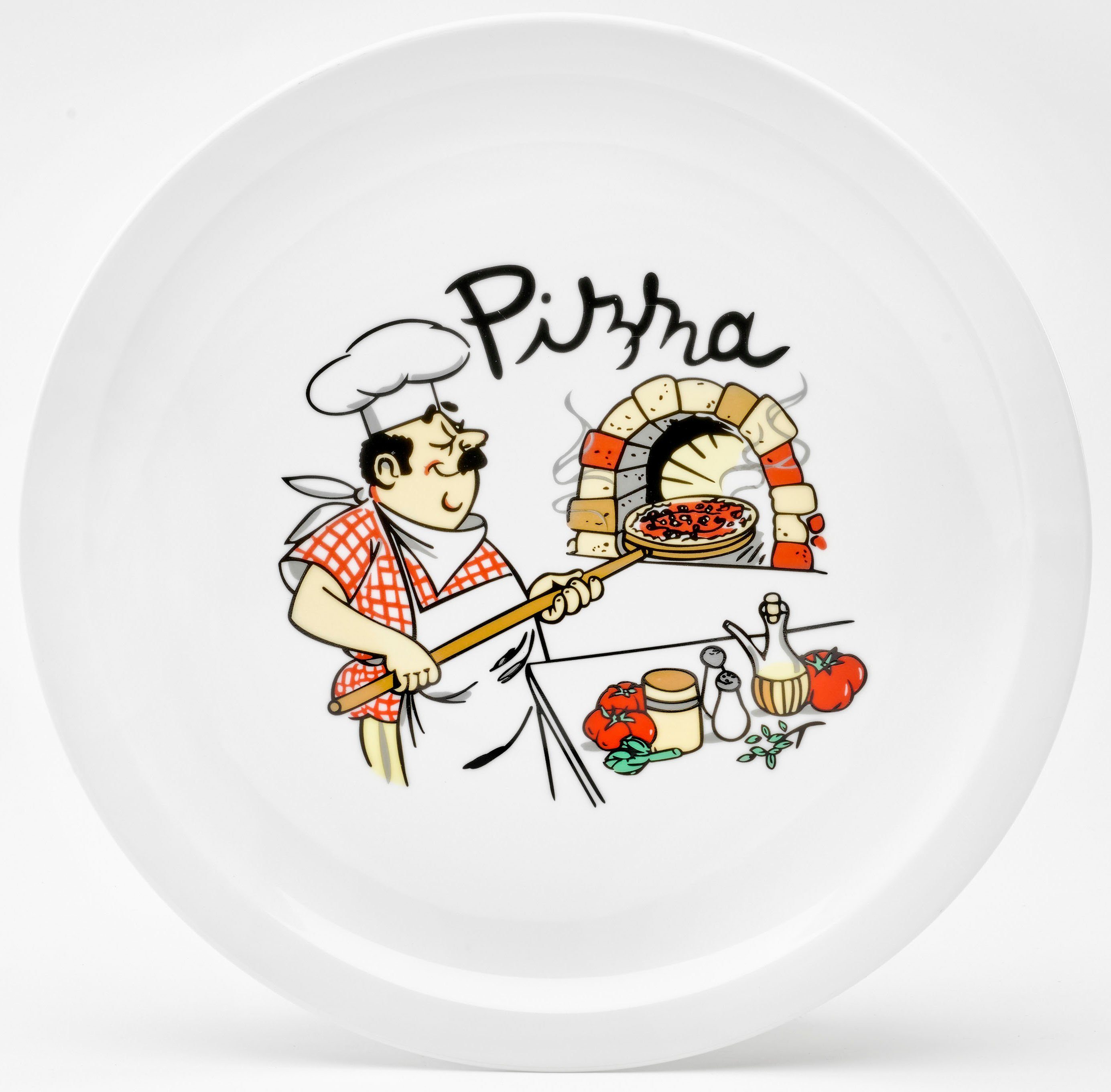 van Well Pizzateller Küchenchef, (6 St), Teller Set, Porzellan, spülmaschinen- und mikrowellengeeignet, Ø 30 cm
