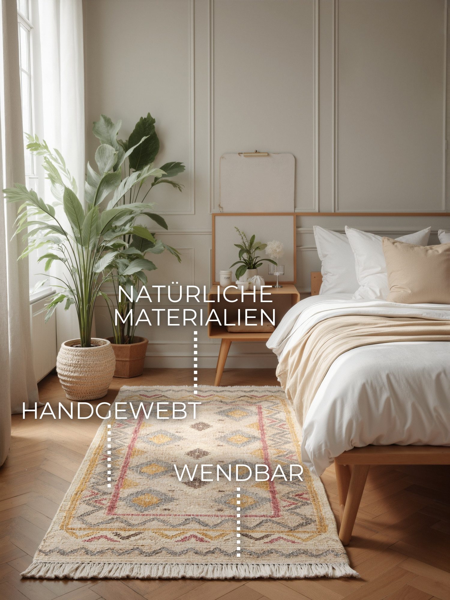 ELLE DECORATION Teppich Kelim Imani, rechteckig, Höhe: 3 mm, Jute, Baumwolle, Natur, Handgewebt, Kelim, orientalisch, Boho
