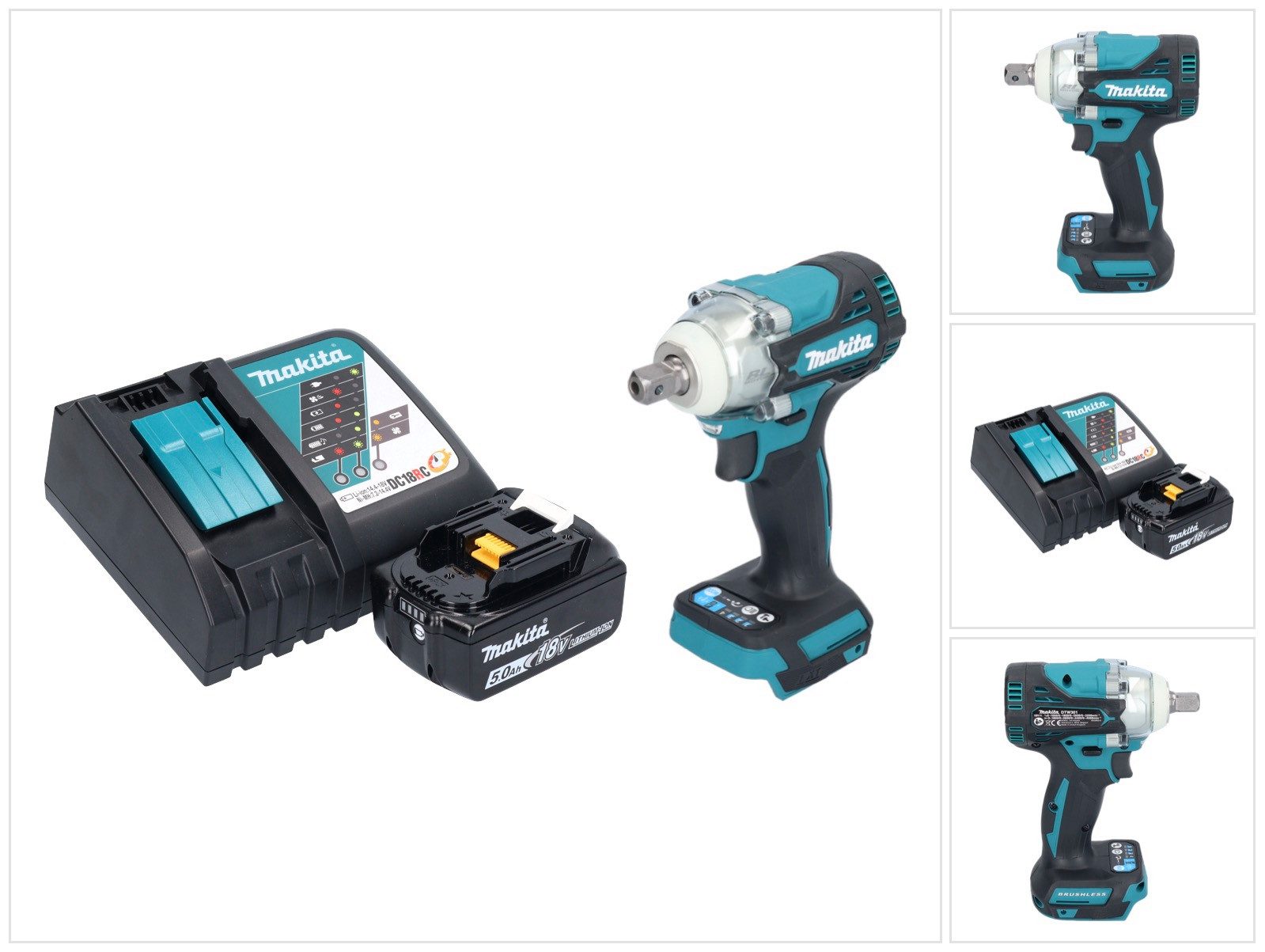 Makita Akku-Schlagschrauber DTW 301 RT1 Akku Schlagschrauber 18 V 330 Nm 1/2" Brushless + 1x Akku