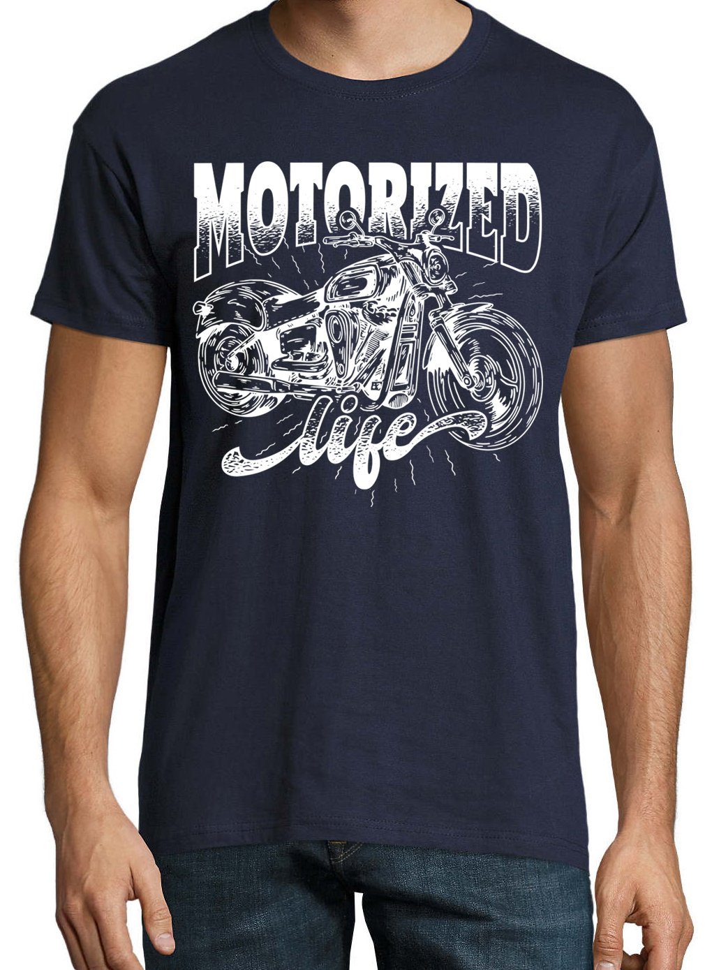 Youth Motorized Spruch life Designz mit Herren T-Shirt Navy lustigem Shirt