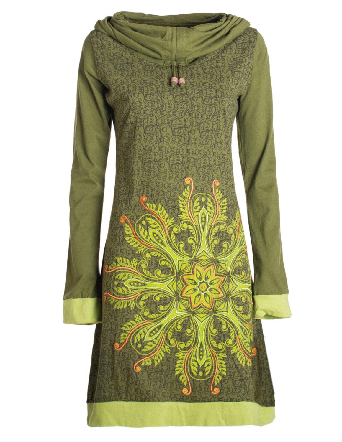 Vishes Tunikakleid Damen Schal-Kragen Mandala-Kleid Langarm-Shirtkleid günstig online kaufen