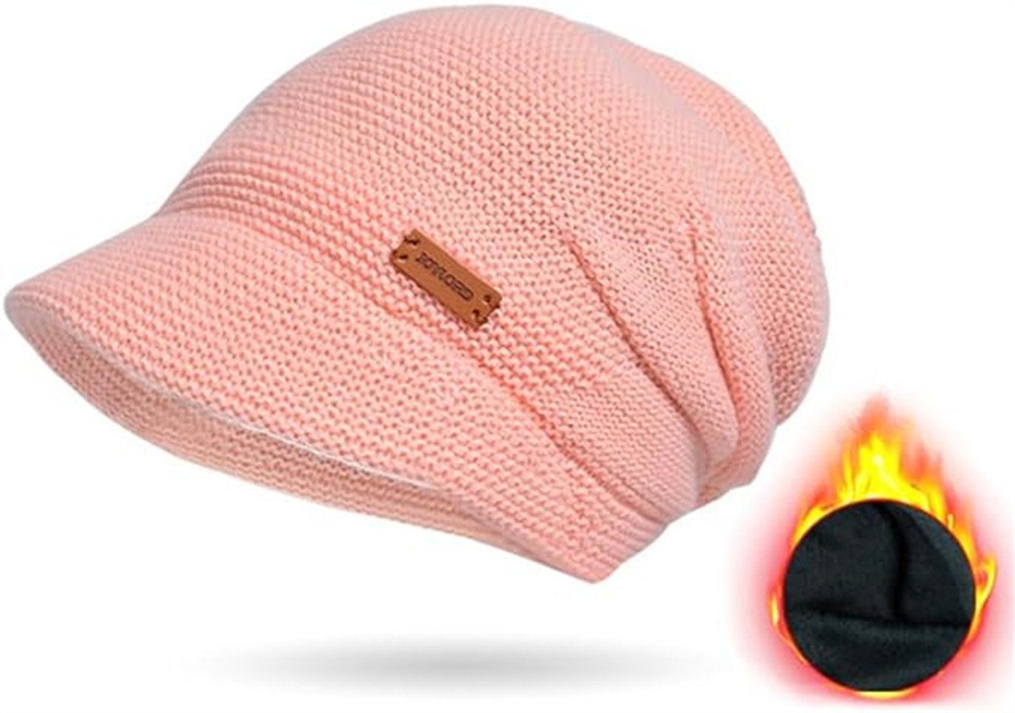 feinlux Beanie Mütze-und-Schal-Set für Damen, Woll-Wintermütze (Packung, Warme, lockere Strickmütze mit Schirm (1 Stück) Warme Strickmütze für Damen (56–60 cm)