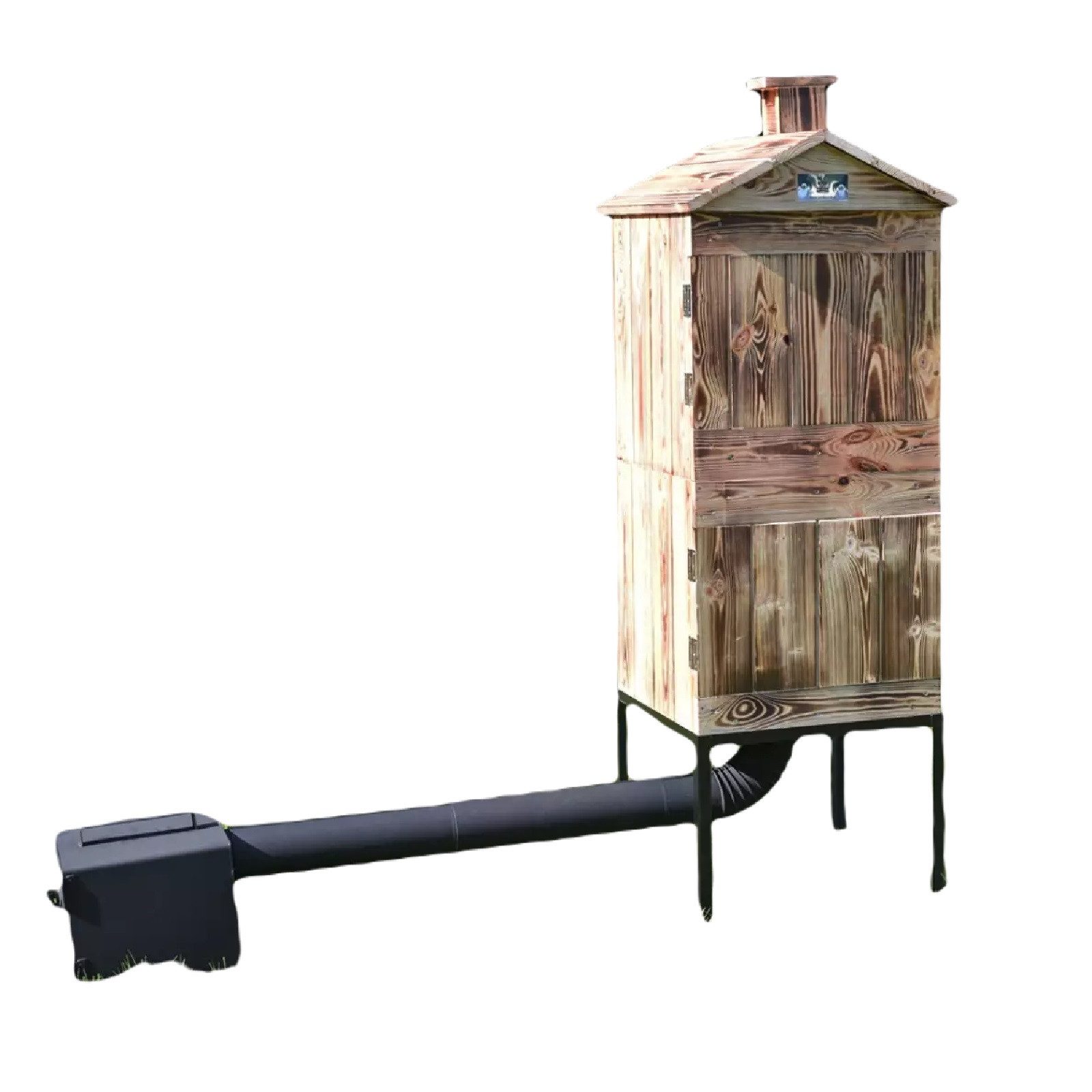 QLS Räucherofen aus Holz 120x50x50 cm, Räucherkammer Räucherschrank Zwei Kammer Garten