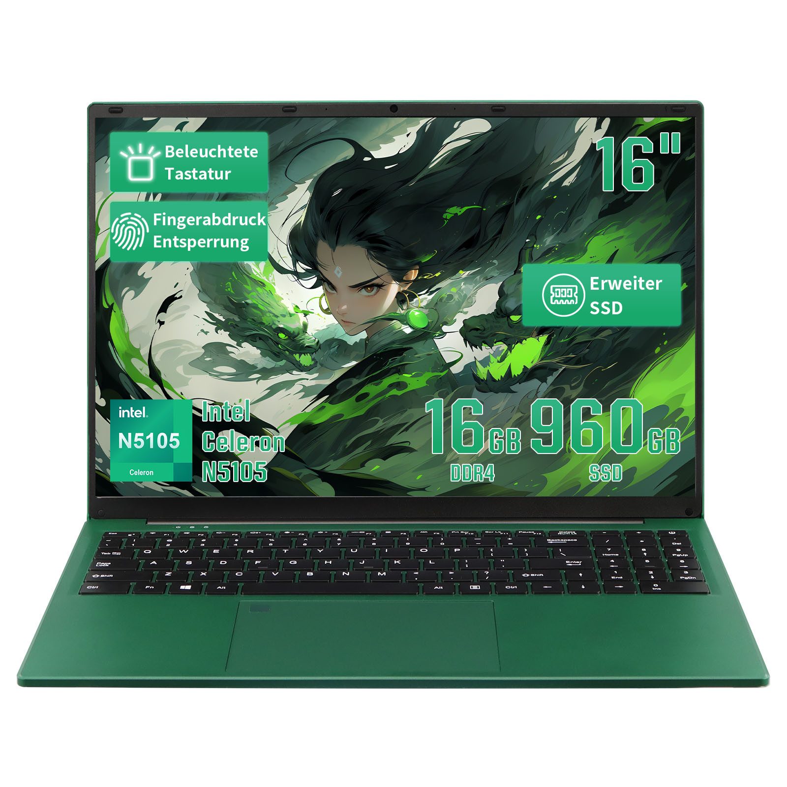 LONGEVINCE 16 Zoll Laptop mit Celeron N5105, Win 11 Notebook (Intel, 256 GB SSD, ideal für Studium, Arbeit und Unterhaltung)