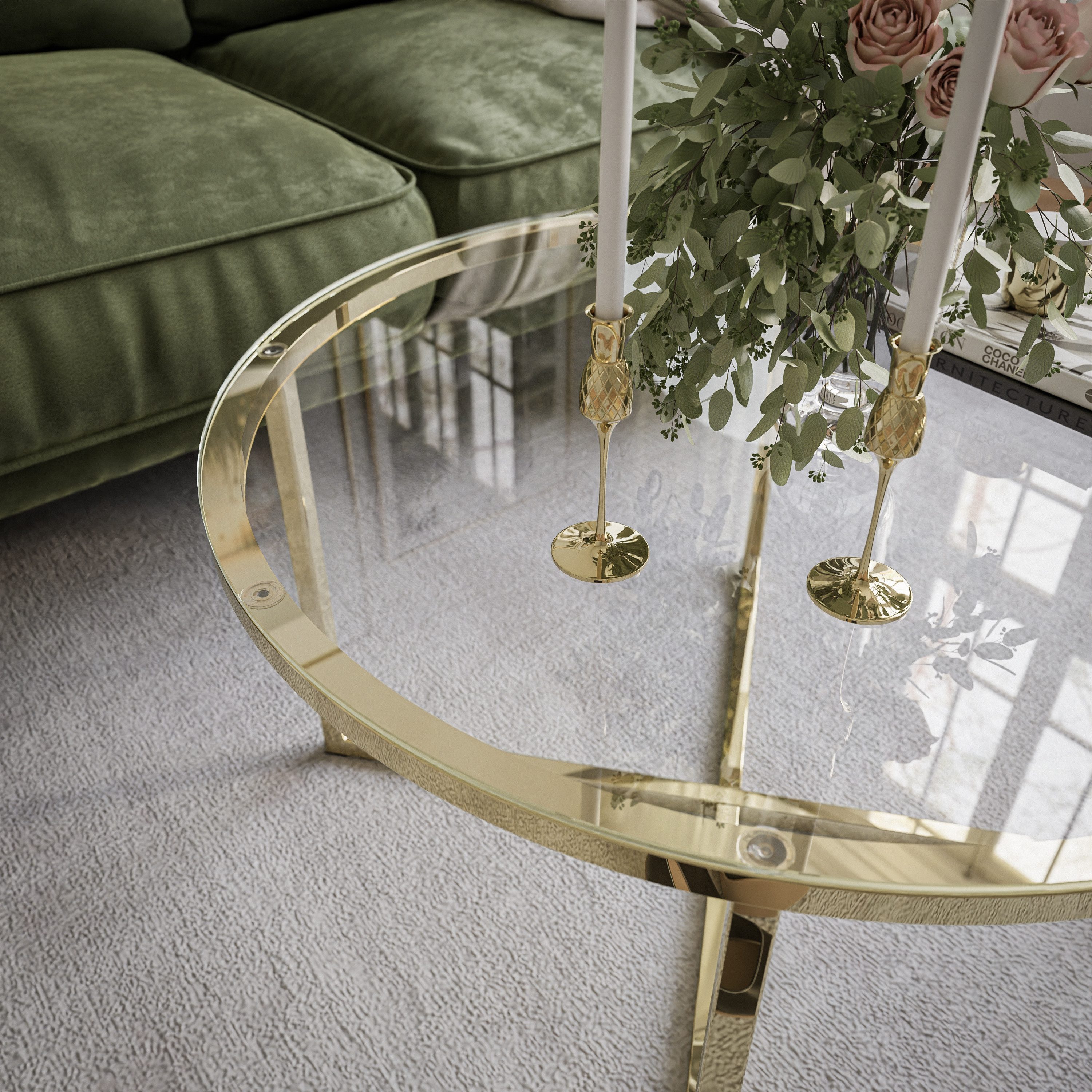 Lookway Couchtisch CIRI-X runder Couchtisch mit Glasplatte und goldenem Gestell (1 Tisch), Durchmesser: ⌀70 cm – Bild 4 von 5