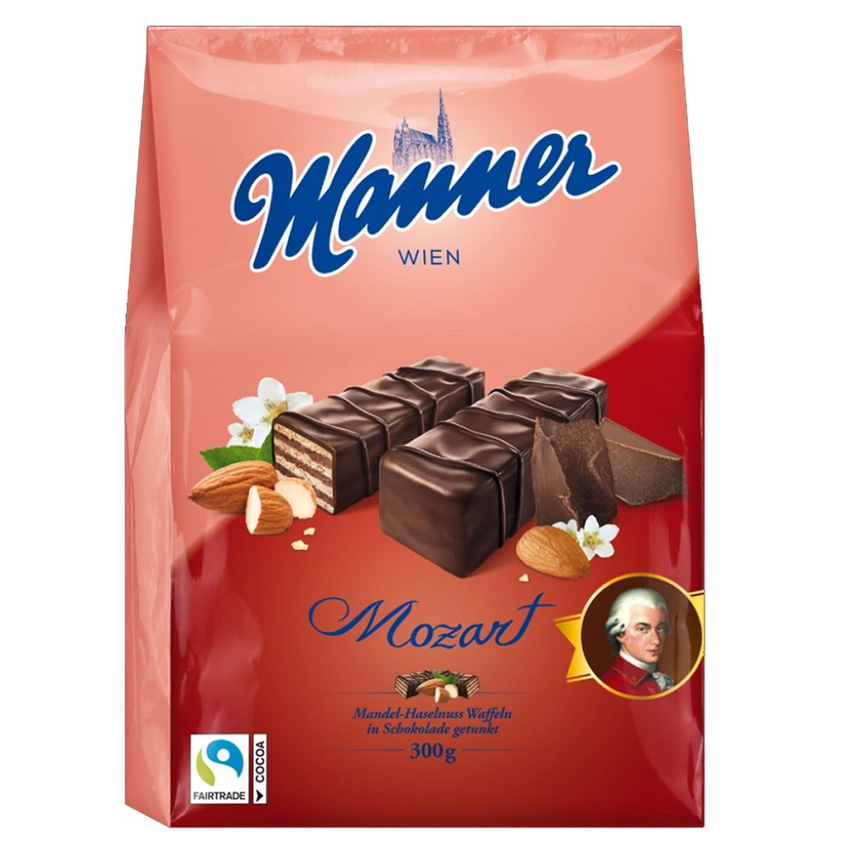 Manner Kekse, Manner Mozart Mignon Schnitten mit Mandel Haselnuss Füllung 300g