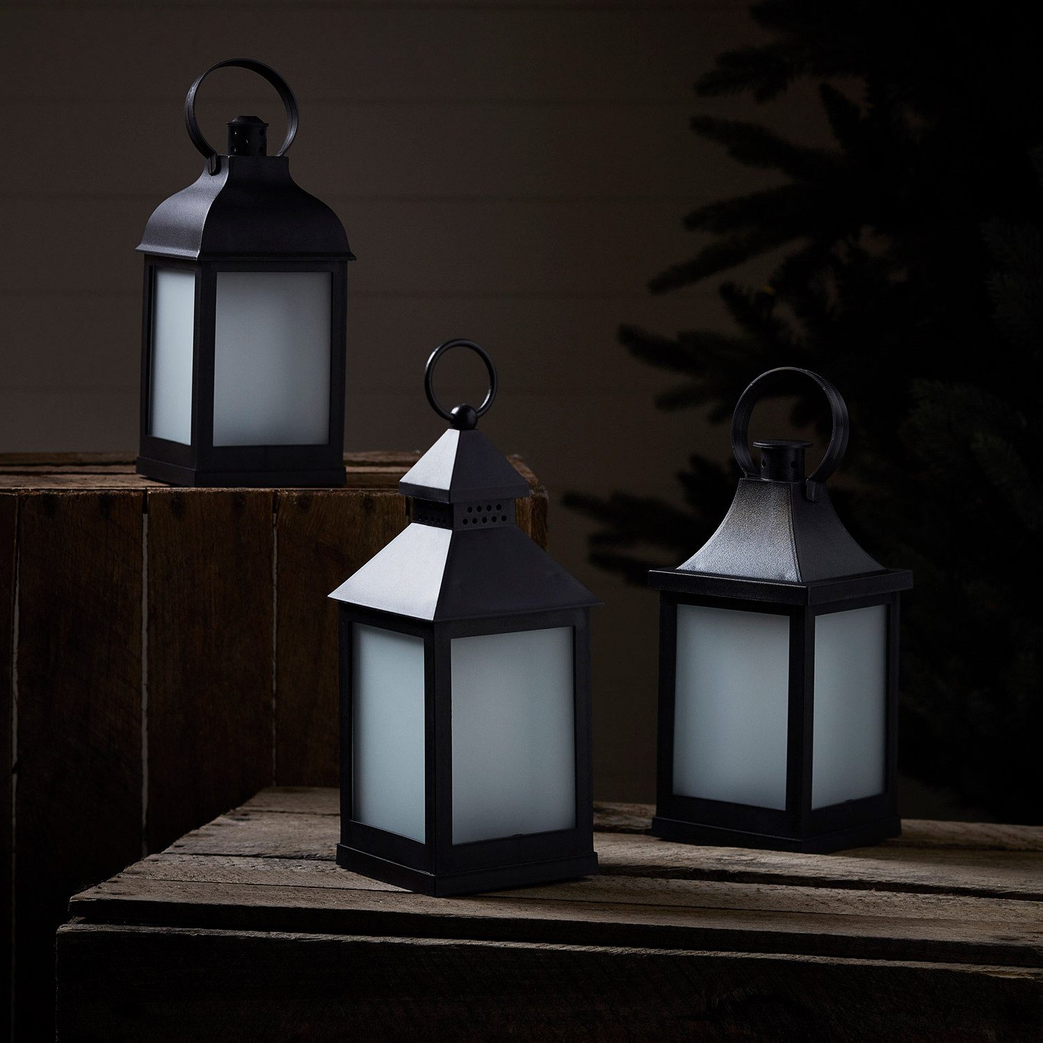Lights4fun LED Laterne 3er Set Gartenlaternen mit Flammeneffekt